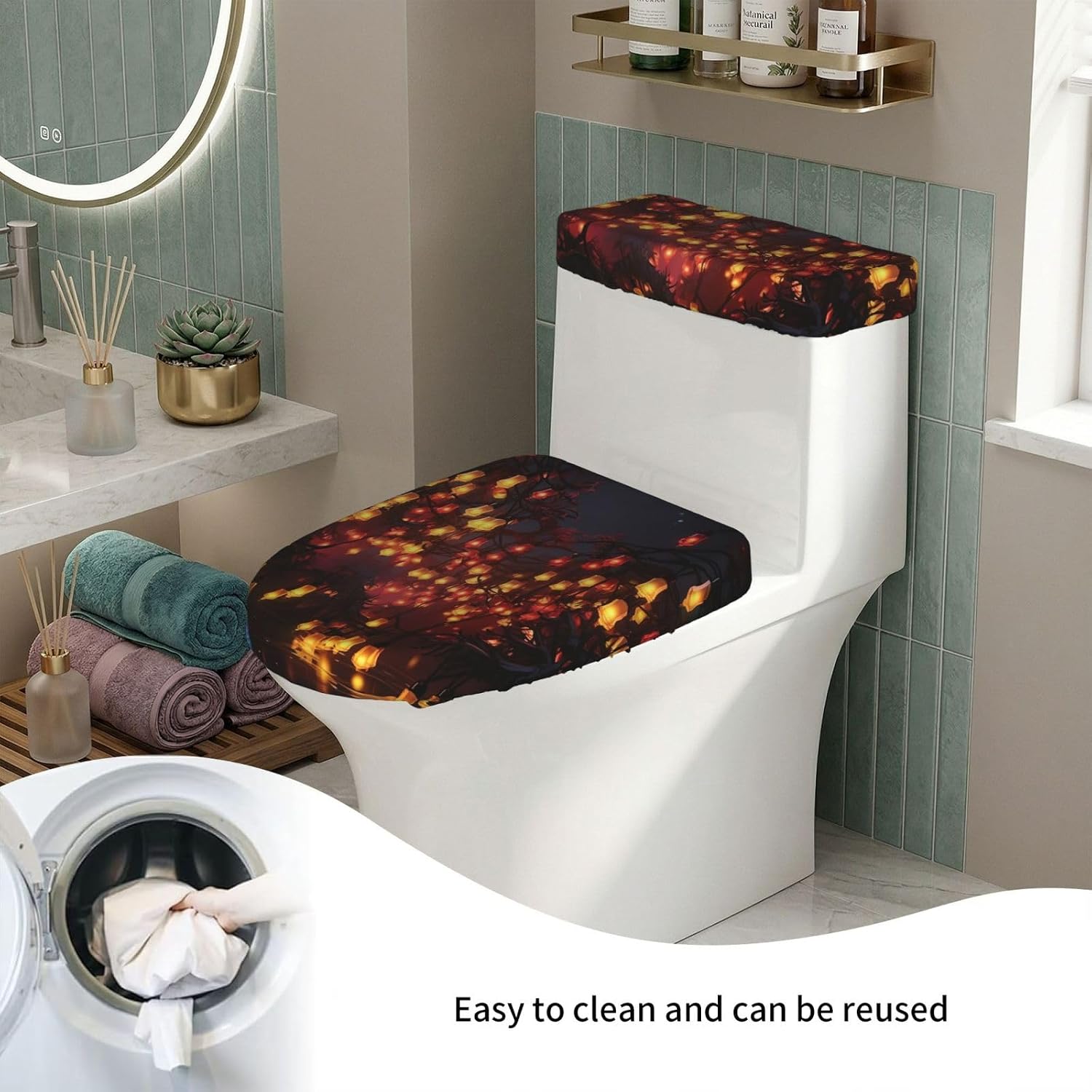 Paper Lantern Toilet Tank Cover And Toilet Lid Cover Set Stretch Bathroom Toilet Lid Seat Cover