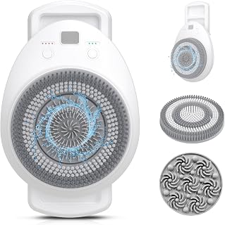 Smart Wall Mounted Exfoliating Brush, Electric Body Scrubber with 4 Replaceable Heads, 7''Large Back Scrubber for Shower Wall, 3 Speed Adjustment Spin Scrubber for Back Cleansing