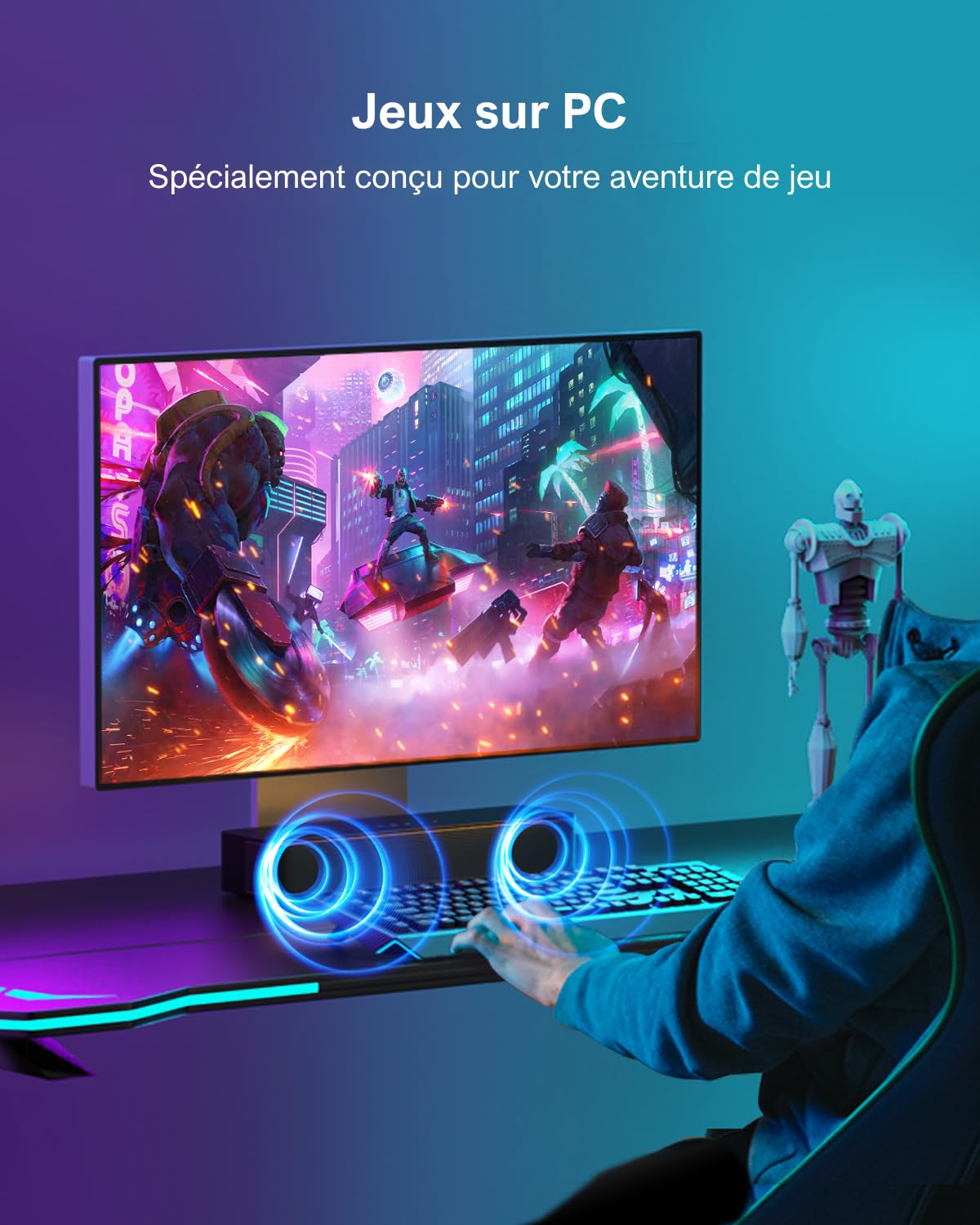 ULTIMEA 2.1ch Barre de Son TV, Caisson de Basse Intégré, App Contrôle, Barre de Son PC Tout-en-Un pour Jeux, Barres de Son Haut-Parleurs Bluetooth 5.3, Opt/AUX/Support Mural, Solo B30