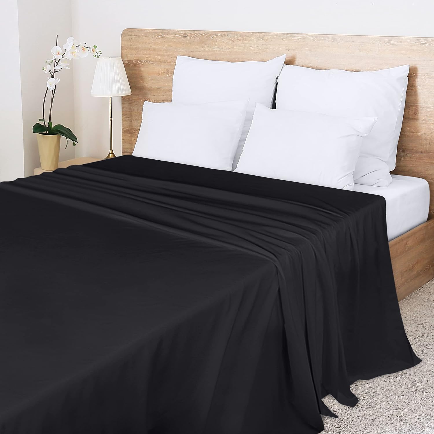 Utopia Bedding Flat Sheet - Soft Brushed Microfiber Fabric - Shrinkage & Fade Resistant Top Sheet - Easy Care - 1 Flat Sheet Only (King, Black)