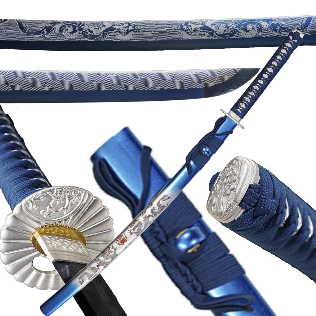 View 1 of 1045/1060 high Carbon Steel Full Hand Forged Traditional, Katana Sword Hademade Heat Tempered ?Japanese Samurai Swords ?Full Tang,Functional,Blue