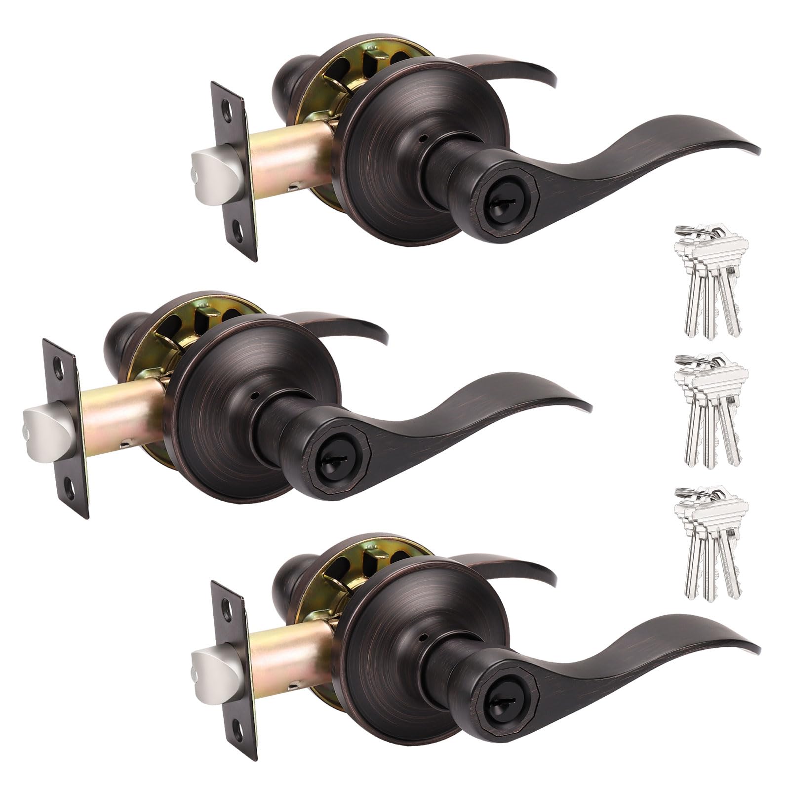 Cerradura de pomo de bronce aceitado con mecanismo leverset premium de 3 piezas