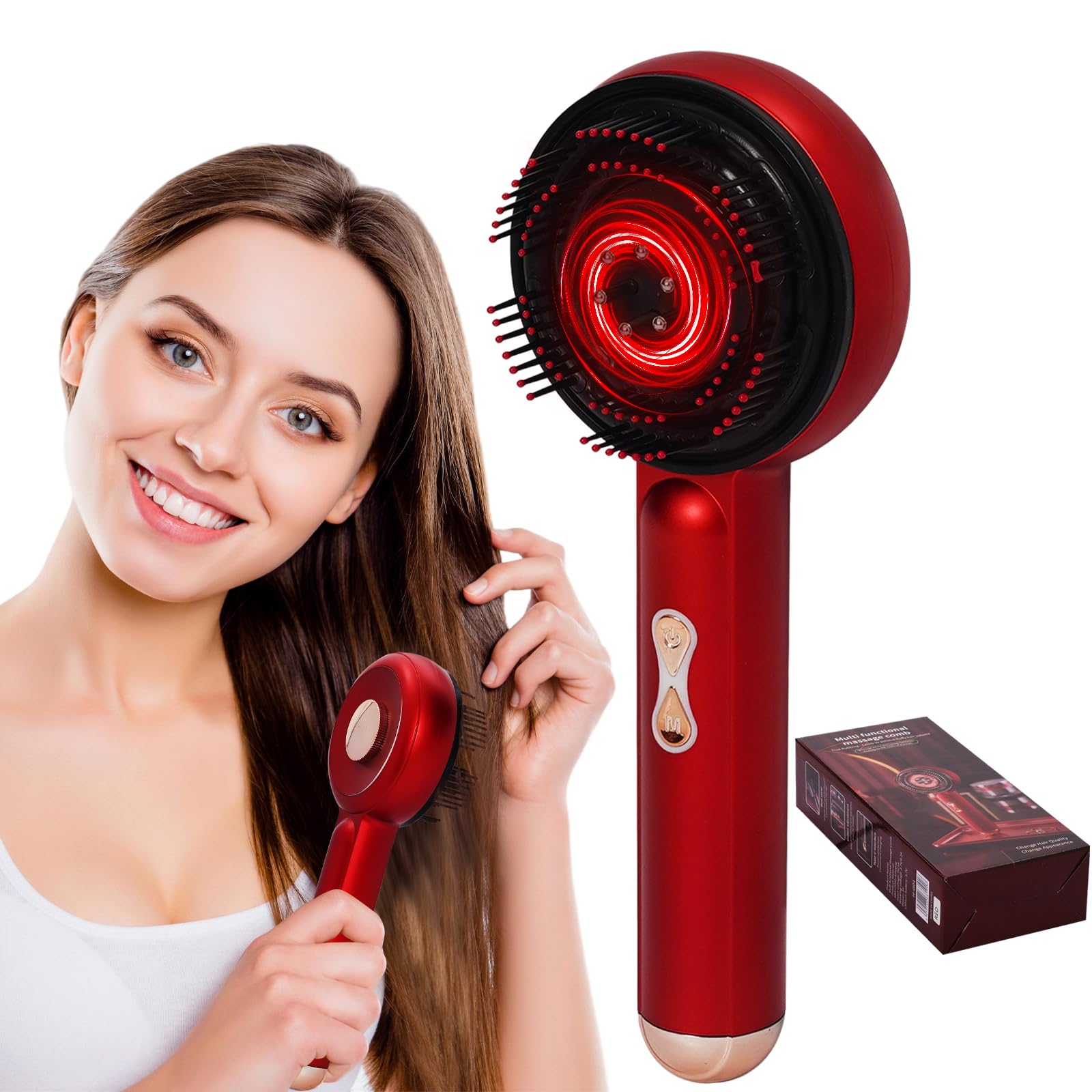 Masajeador Eléctrico del Cuero Cabelludo, 3 en 1 Cepillo de Masaje para Cuero Cabelludo con 660nm Luz Roja y 3 Modos de Masaje, Aplicador de Aceite para Cabello, Regalo para Mujeres y Hombres