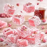 Vista 3 de Hazer Baba - Caramelos turcos con pétalos de rosa, caja de aperitivos gourmet, tradicional, aperitivo vegano, lokum turco, dulces únicos, Loukumi