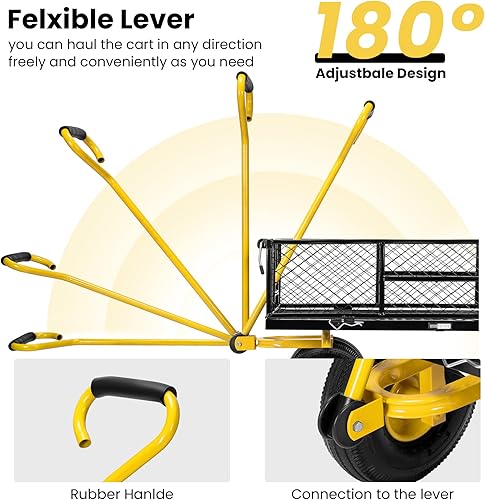 Miniatura 4 de VIVOHOME Carrito de jardín de acero de malla de alta resistencia con capacidad de 880 libras con lados extraíbles y ruedas de 4.103.50-4 pulgadas