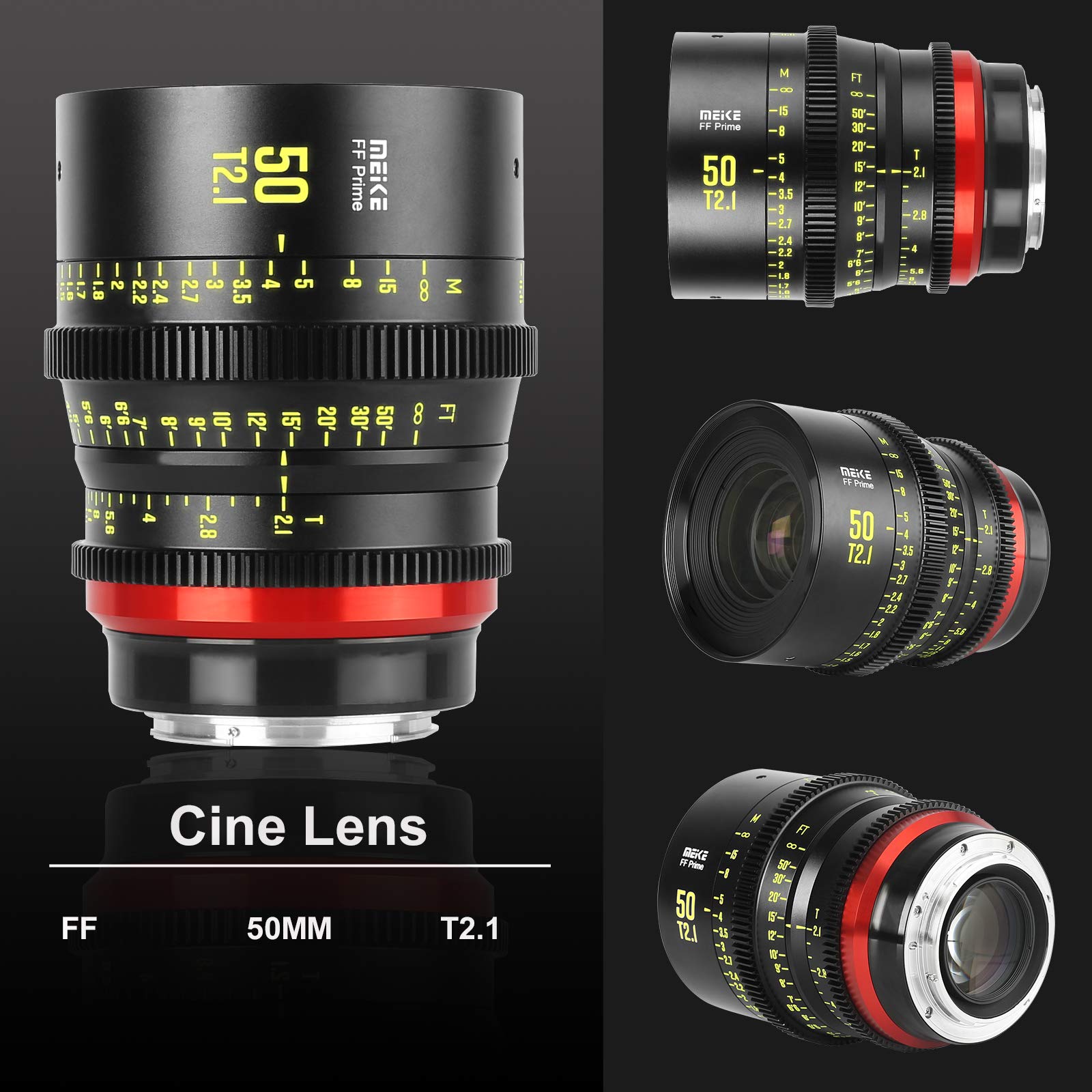 Meike 50mm T2.1 Full-Frame Manual Focus Wide Angle Prime Cinema Lens for Canon EF Mount and Cine Camcorder ZCAM E2-F6, E2-F8, Canon EOS C500 Mark II, and S35 EOS C100 Mark II, EOS C 200, Zcam E2-S6 6K