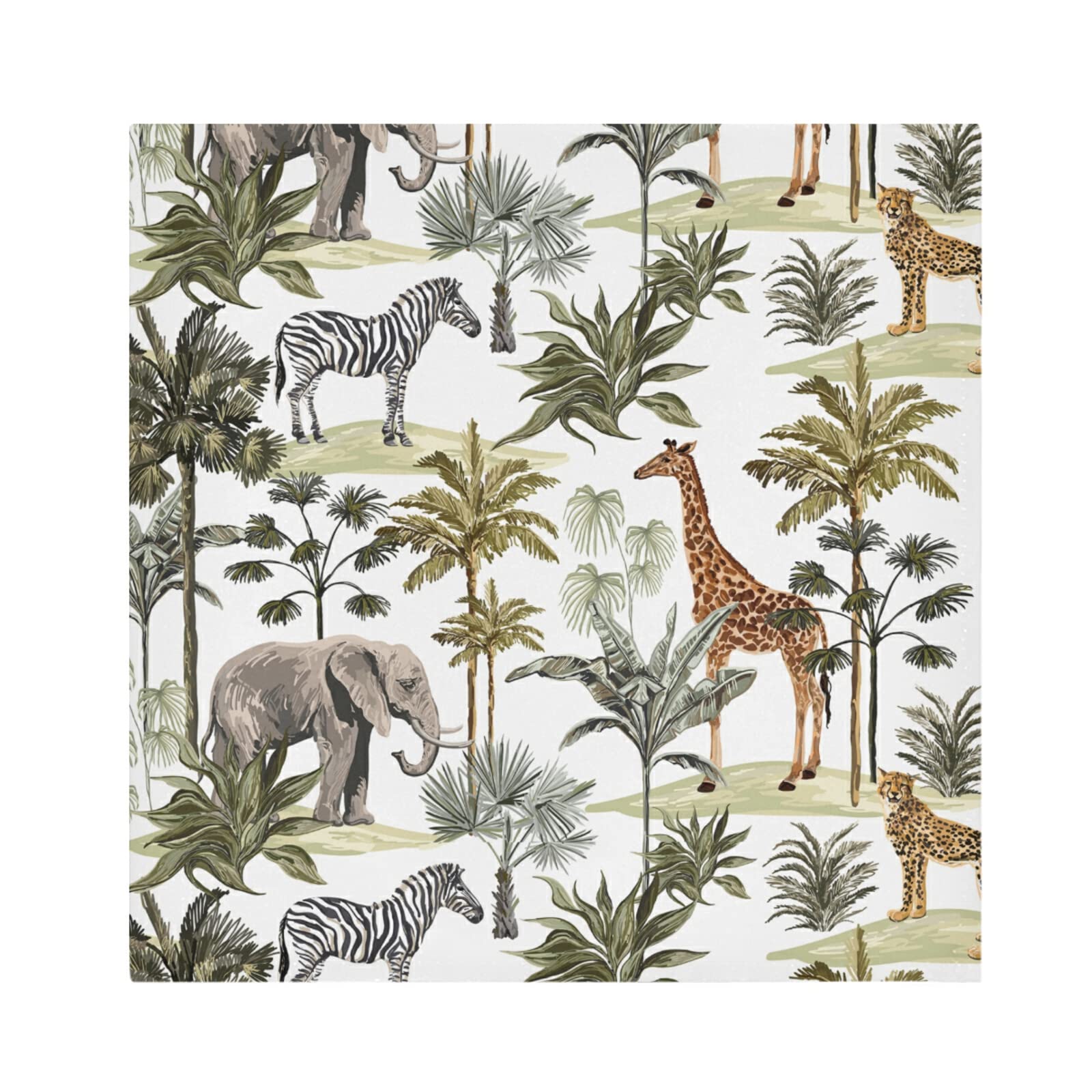 Tropical Hawaiian Palm Trees, Zebra, Giraffe, Elephant, Leopard on White Cloth Napkin Set of 1,Dinner Napkins Reusable Table Napkin Washable Polyester Fabric for Cocktail Party Holiday Wedding Home