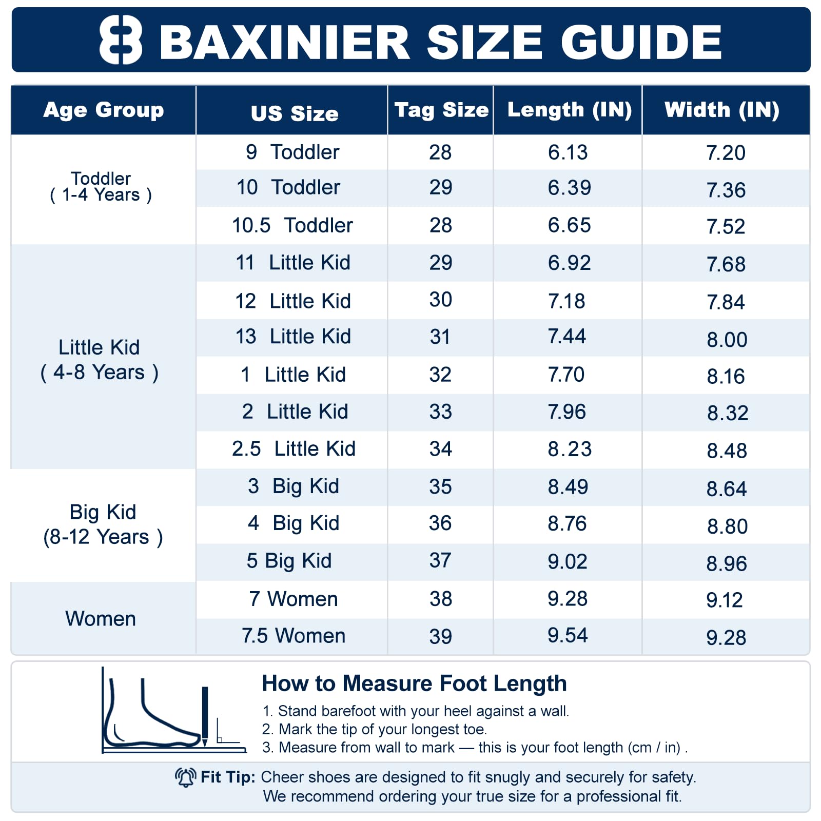 BAXINIER Cheerleading-Schuhe für Mädchen, breit, für Kleinkinder, leicht, für Jugendwettbewerb, Training, Tanz, Tennis, Weiß
