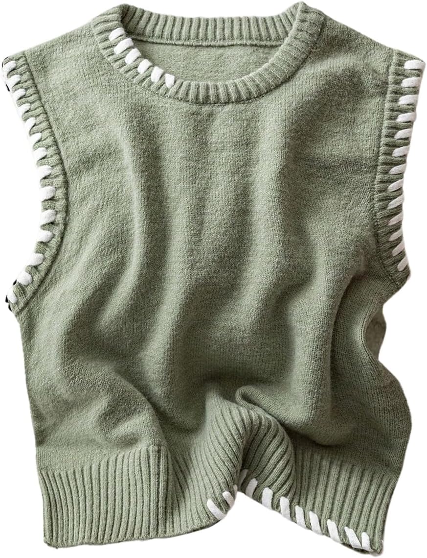 Verdusa Women's Sleeveless Sweater Old Money Ribbed Knit Pullover Binding Casual Tank Top