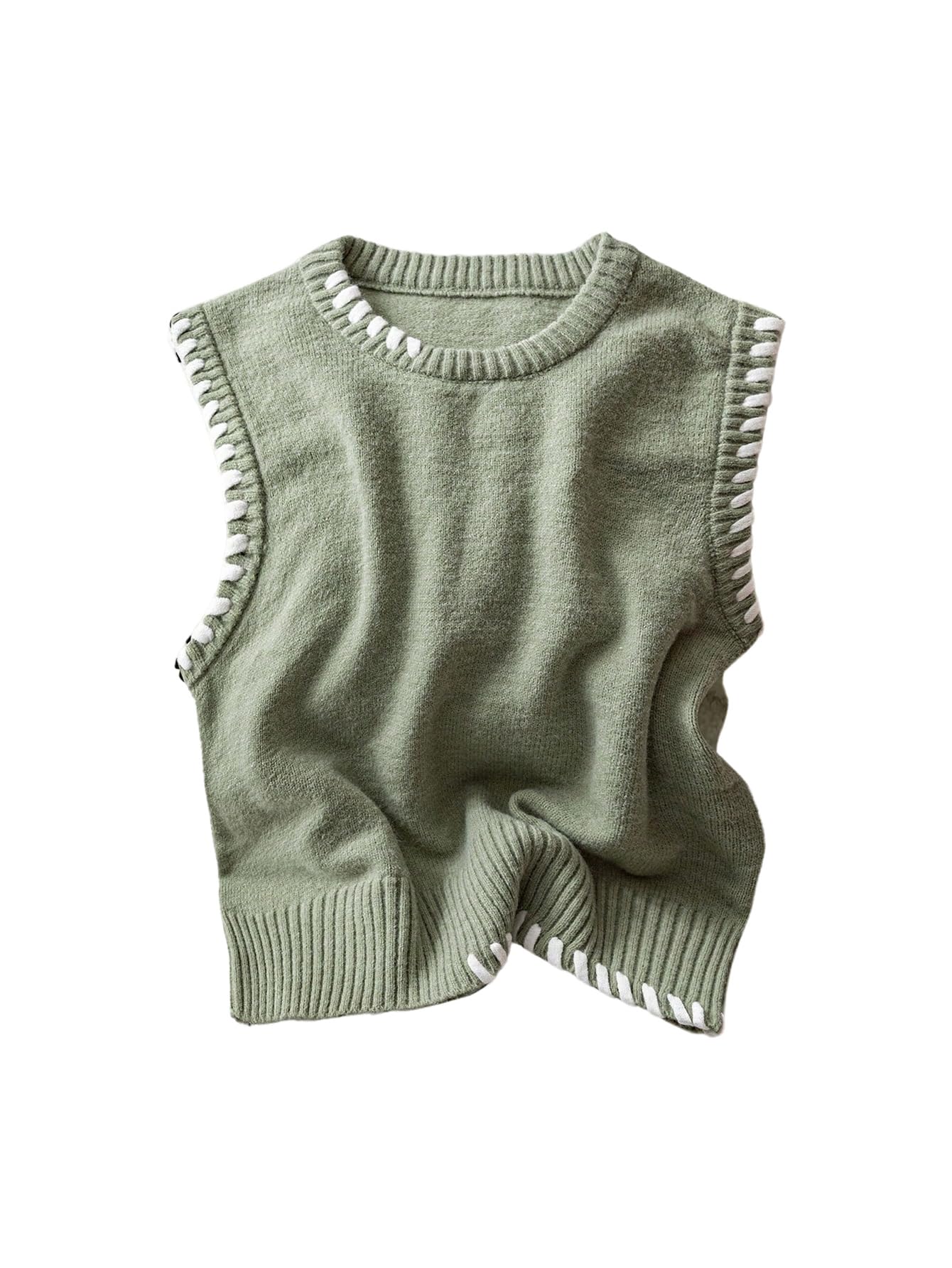 Verdusa Womens Sleeveless Sweater Old Money Ribbed Knit Pullover Binding Casual Tank Top