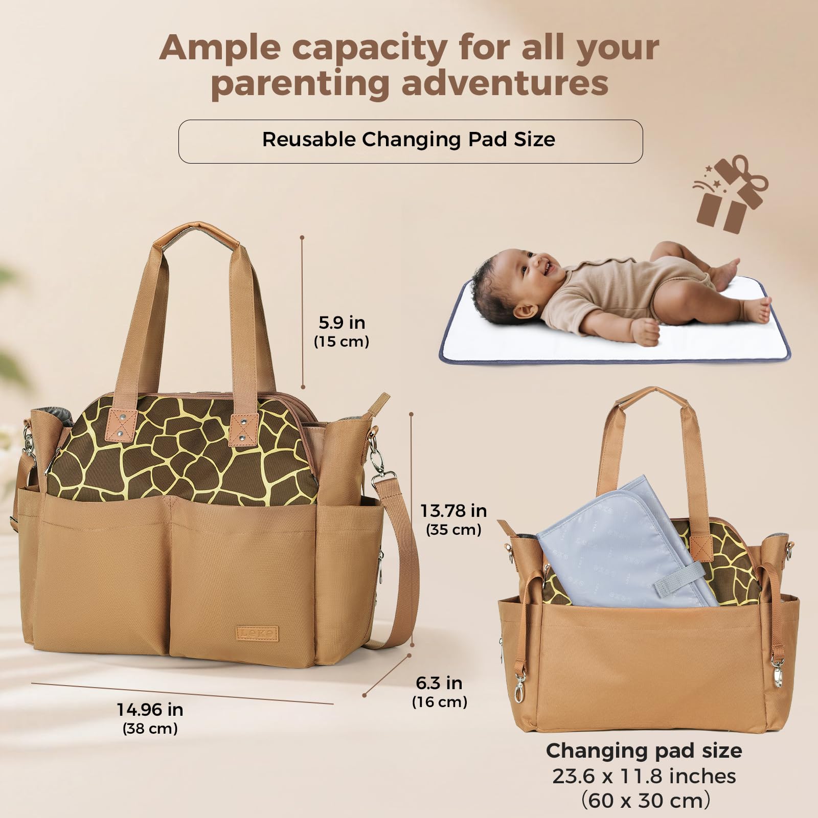 Lekebaby Borsa Fasciatoio Neonato Bambini per Passeggino, Impermeabile Multifunzionale Borsas Mamma Neonato con Fasciatoio Portatile e Ganci Passeggini Adatta per Viaggi/Shopping