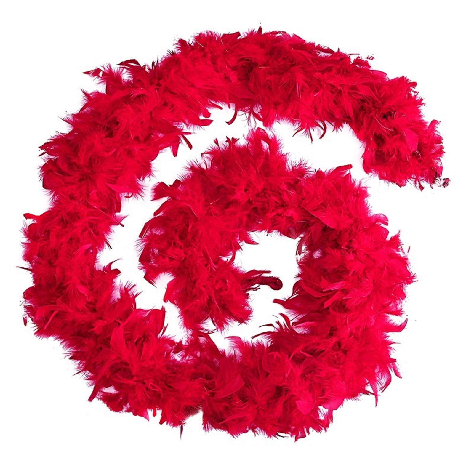 HAJHI 70.8in Feather Garland Diy Crafts Turkey Feather Scarf Bouquet Cake Packaging Costumes Accessories Feather Boa Vibe Props Wedding Party Bars(100g,Red)