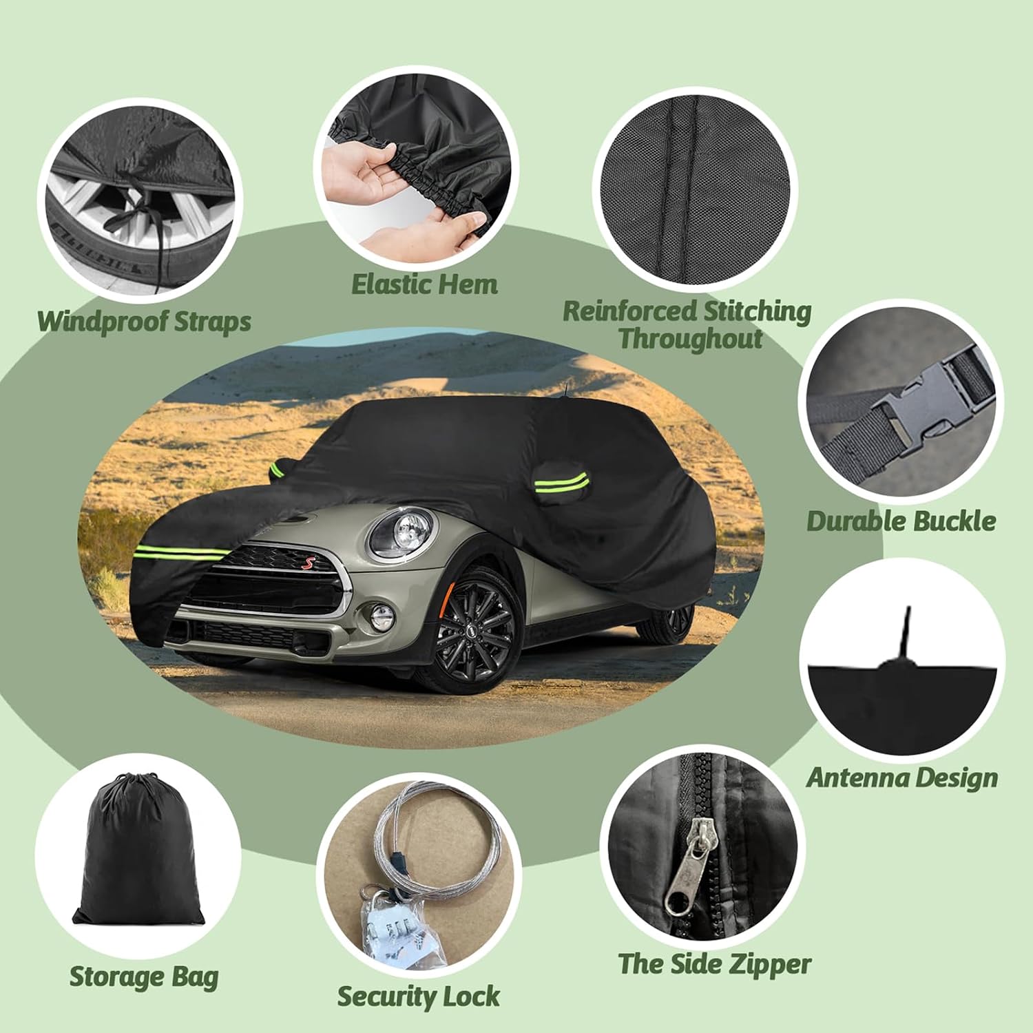Car Covers for 2002-2026 Mini Cooper/Cooper S/Hardtop/Convertible 2-Door, 210T Waterproof All Weather Cooper Full Car Cover Outdoor Custom-fit Cotton Lining Windproof Cover with Door Zipper(Black)