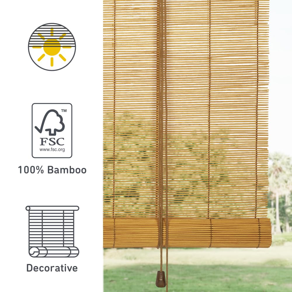 Tenda a Rullo in Bambù Naturale a Canne STORESDECO Tenda Avvolgibile Decorativa per Porte e Finestre Luce Filtrata Finitura Opaca Naturale 90x250 cm (larghezza x altezza)