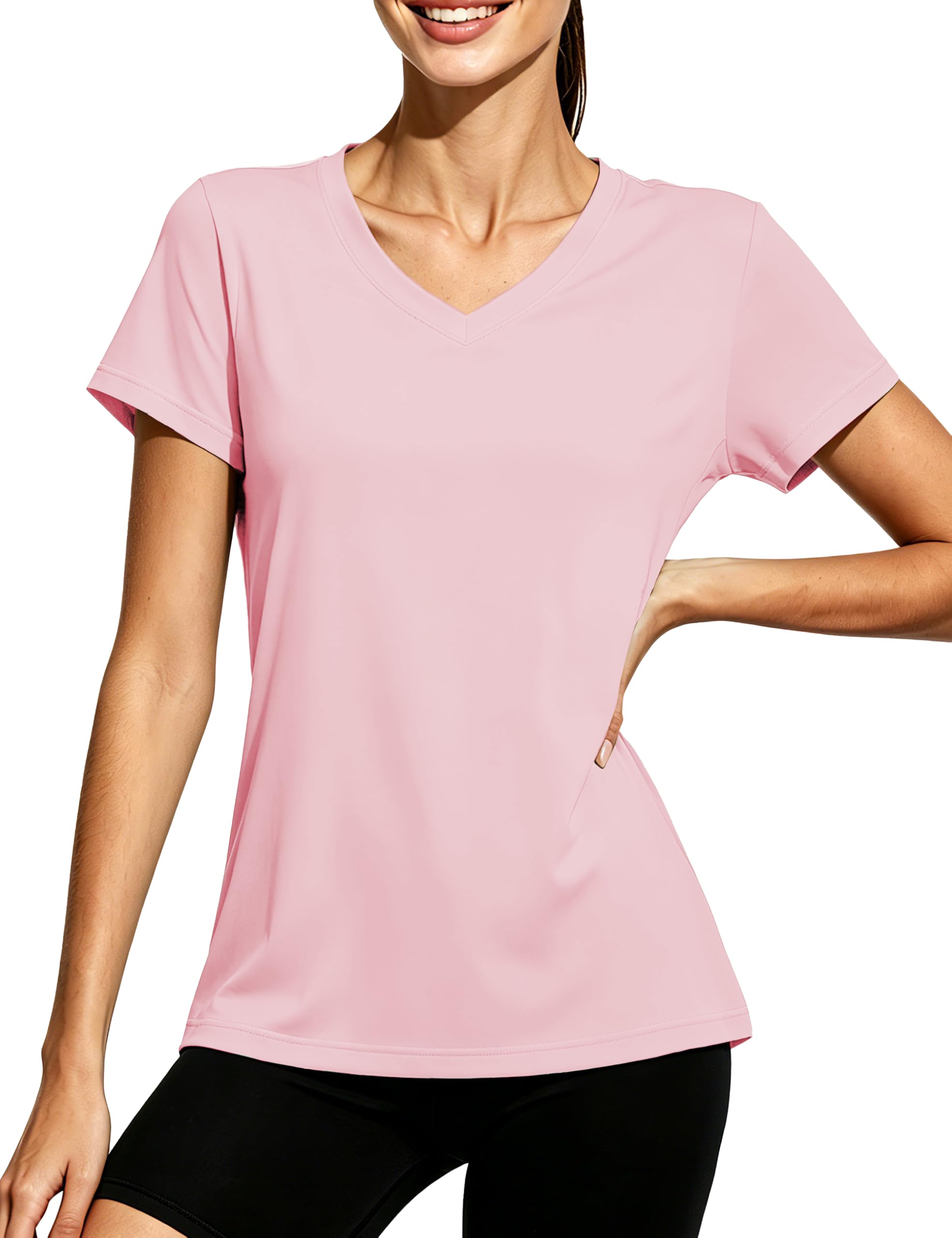 TACVASEN Damen UV Shirt Kurzarm V-Ausschnitt Tshirt Atmungsaktiv Leicht Basic Bluse für Sommer