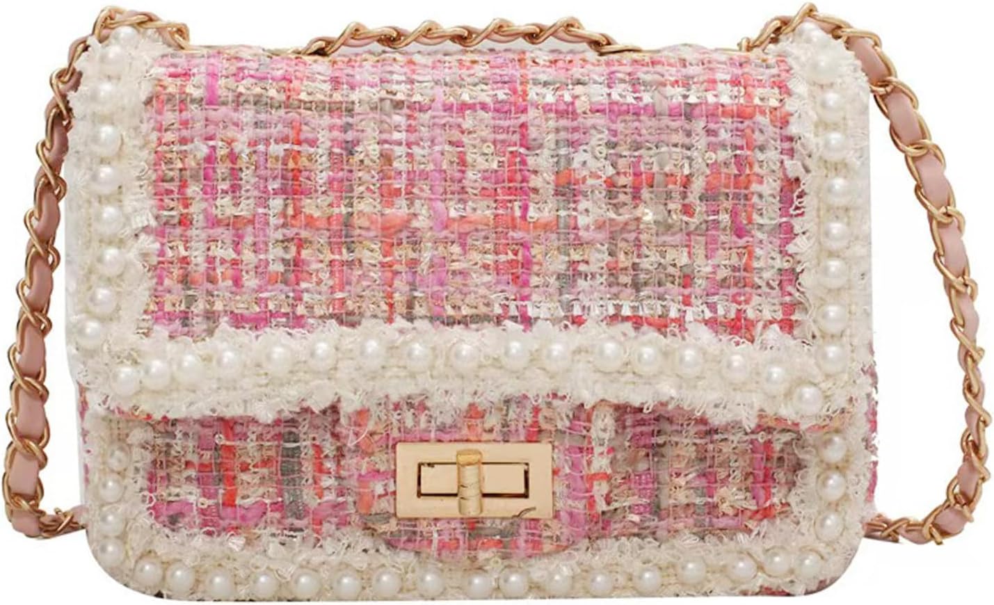 Designer Chain Shoulder Purse for Women Trendy Ladies Quilted Crossbody Bag Clucth Handbags Evening Bag Tweed Purses