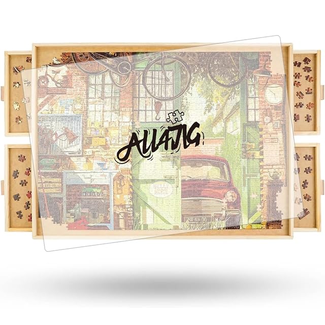 ALL4JIG 2000 Piece Rotating Puzzle Board with 4 Drawers and Cover 28 5x40 1Portable Wooden Jigsaw Puzzle Table