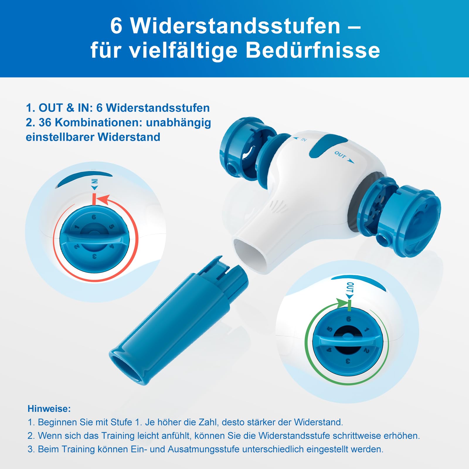 Lungentrainer mit App, MEP & MIP, Spielerisch Training, 6 Widerstandsstufen | Reiseetui, Nasencli, Aufzeichnung mit Datum, 3 motivierende App-Spiele, MIP/MEP-Tracking, Testmundstück, Lunge Trainingsgerät