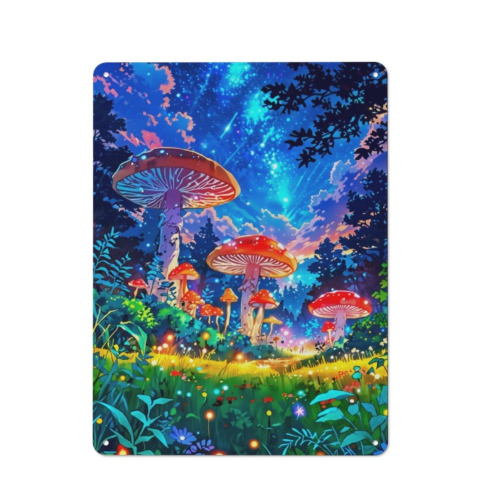 Junmoney Mushrooms Blue Sky For Lounge Or Reading Corner, Retro Metal Sign 40X30cm, For Metal Sign Collectors, For Garage And Workshop Walls