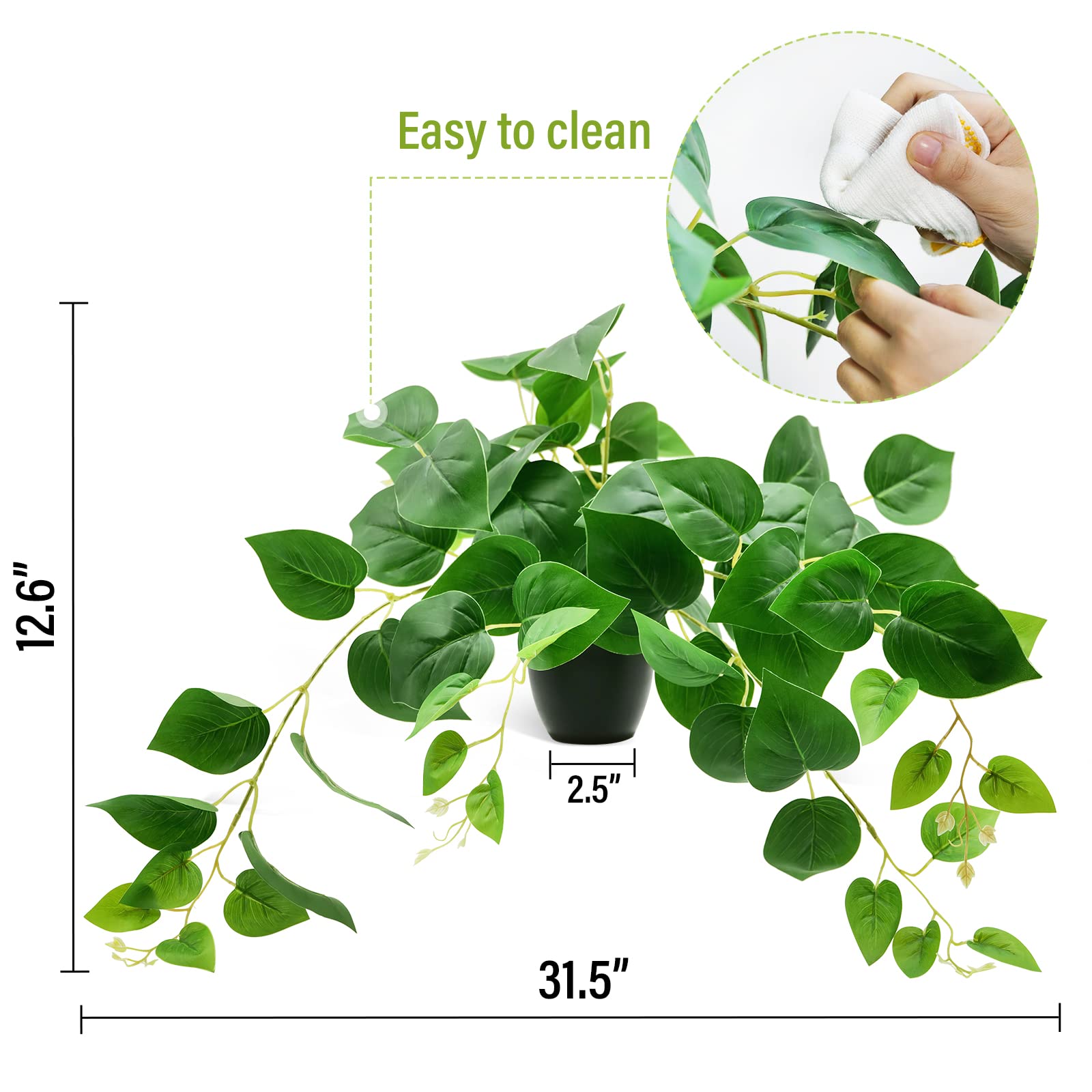 Fake Plants Artificial Scindapsus Aureus in Pots, Realistic Fake Greenery Potted Plants for Home Office Desk Window Sill Bathroom Bedroom Outdoor Indoor