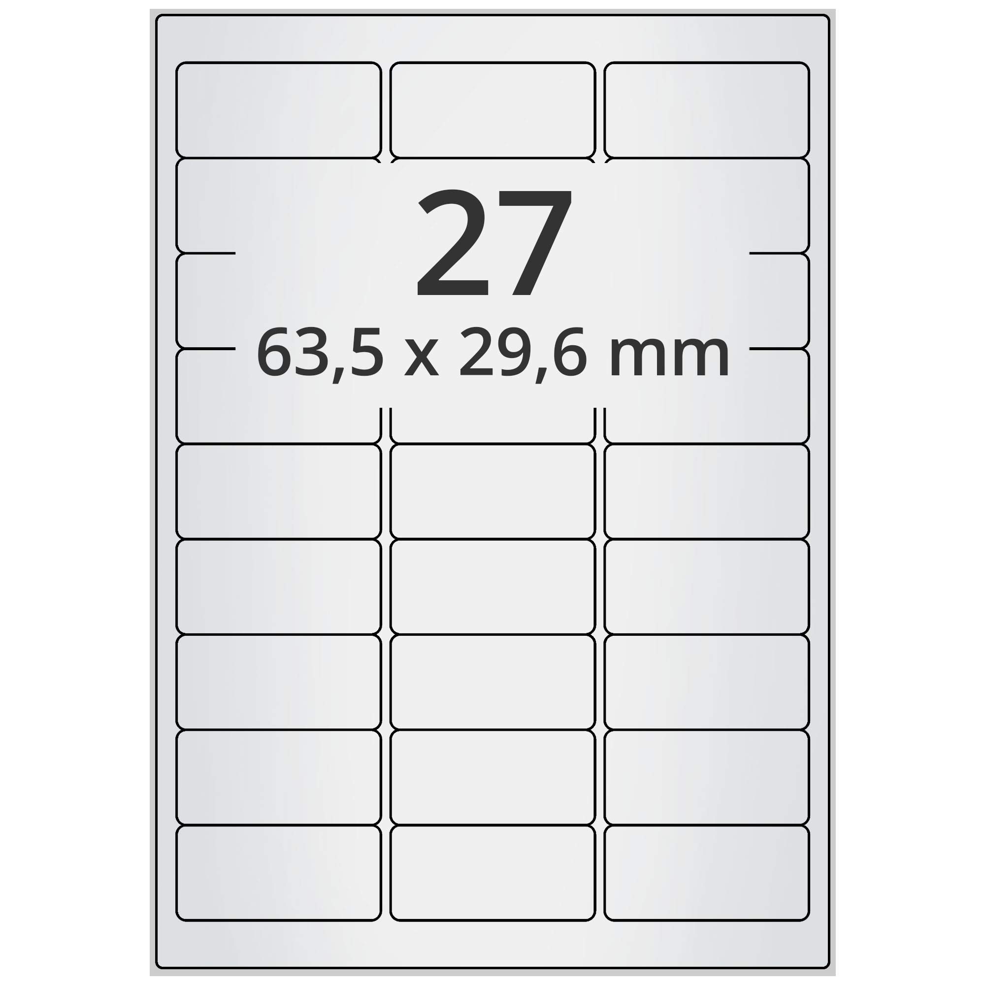 Labelident Wetterfeste Folienetiketten auf A4 Bogen, silber - 63,5 x 29,6 mm - 2.700 Polyester Etiketten auf 100 Bogen, selbstklebende PET Etiketten, matt, Typenschild-Aufkleber