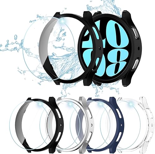 Haojavo Paquete de 4 + 6 fundas protectoras de pantalla para Samsung Galaxy Watch 6 de 1.732 pulgadas, paquete de 4 cubiertas de policarbonato duro