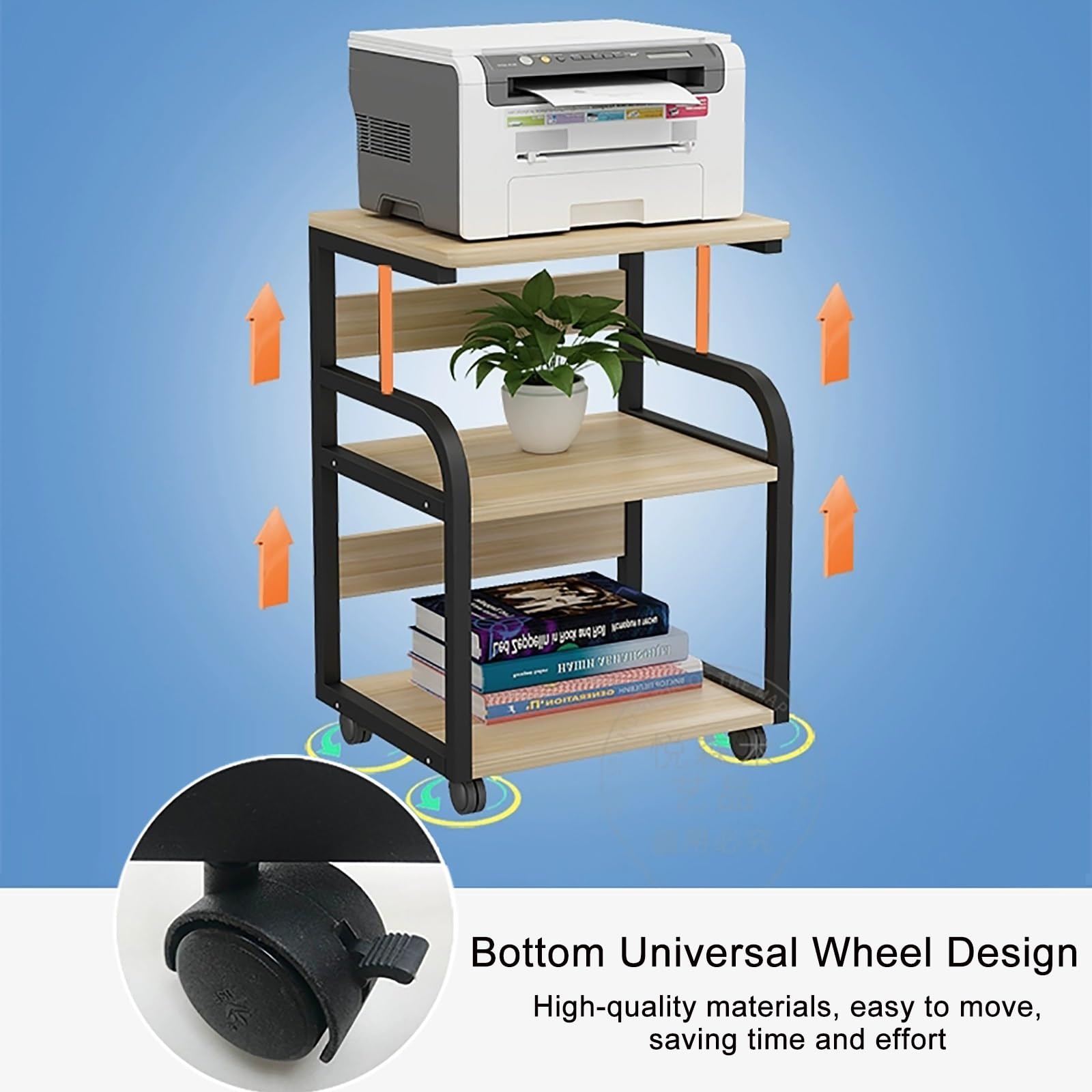 Grande Supporto per Stampante, Tavolo per Stampante a 4 Livelli con Ruote, Carrello Porta Stampante con Ruote, Tavolino Laterale Comodino Scaffale per Stampante, per Ufficio Domestico(Brown)
