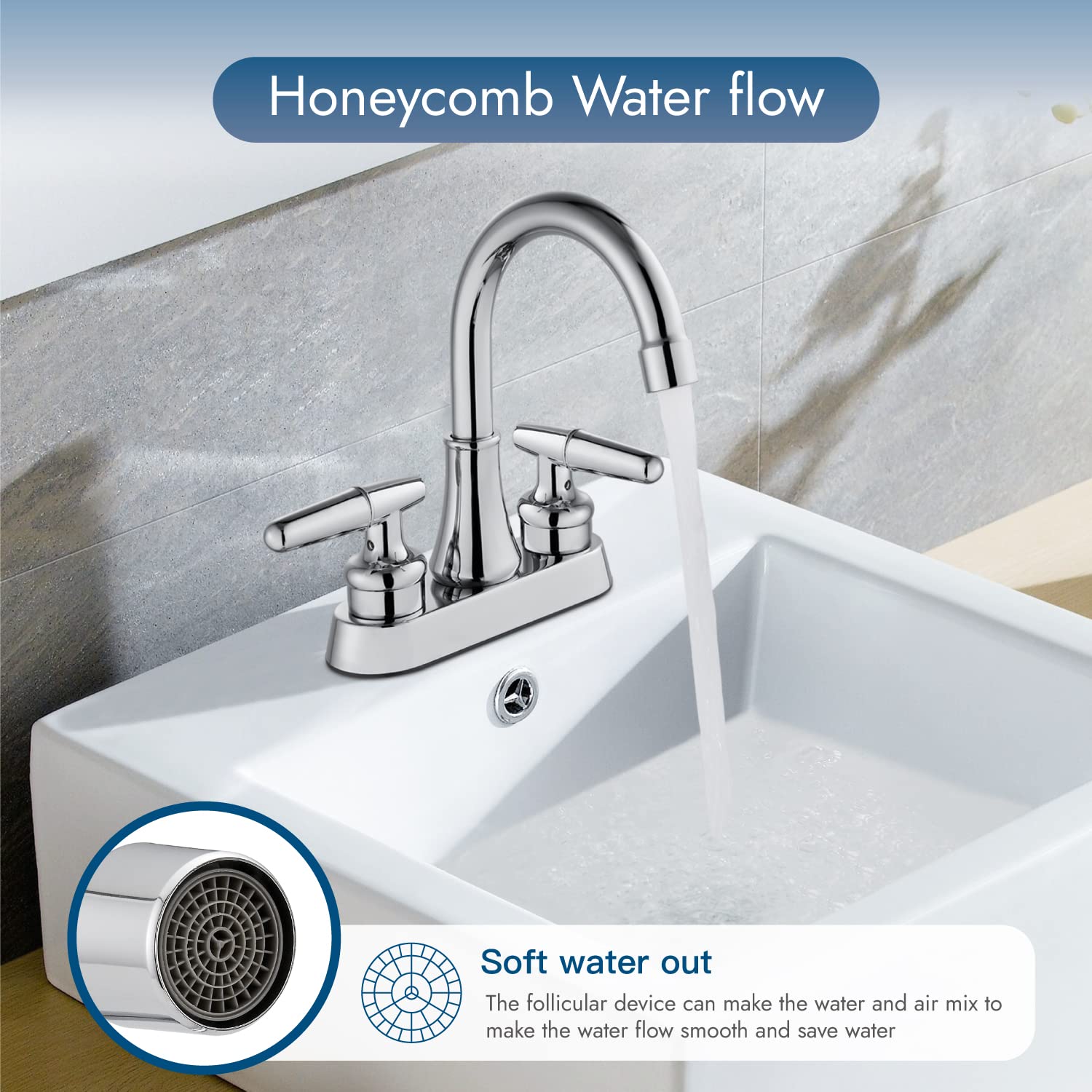 4 Inch Centerset Bathroom Sink Faucet 2 Handle Deck Mounted 360 Degree Swivel Spout Lavatory Vanity RV Bathroom — view 4