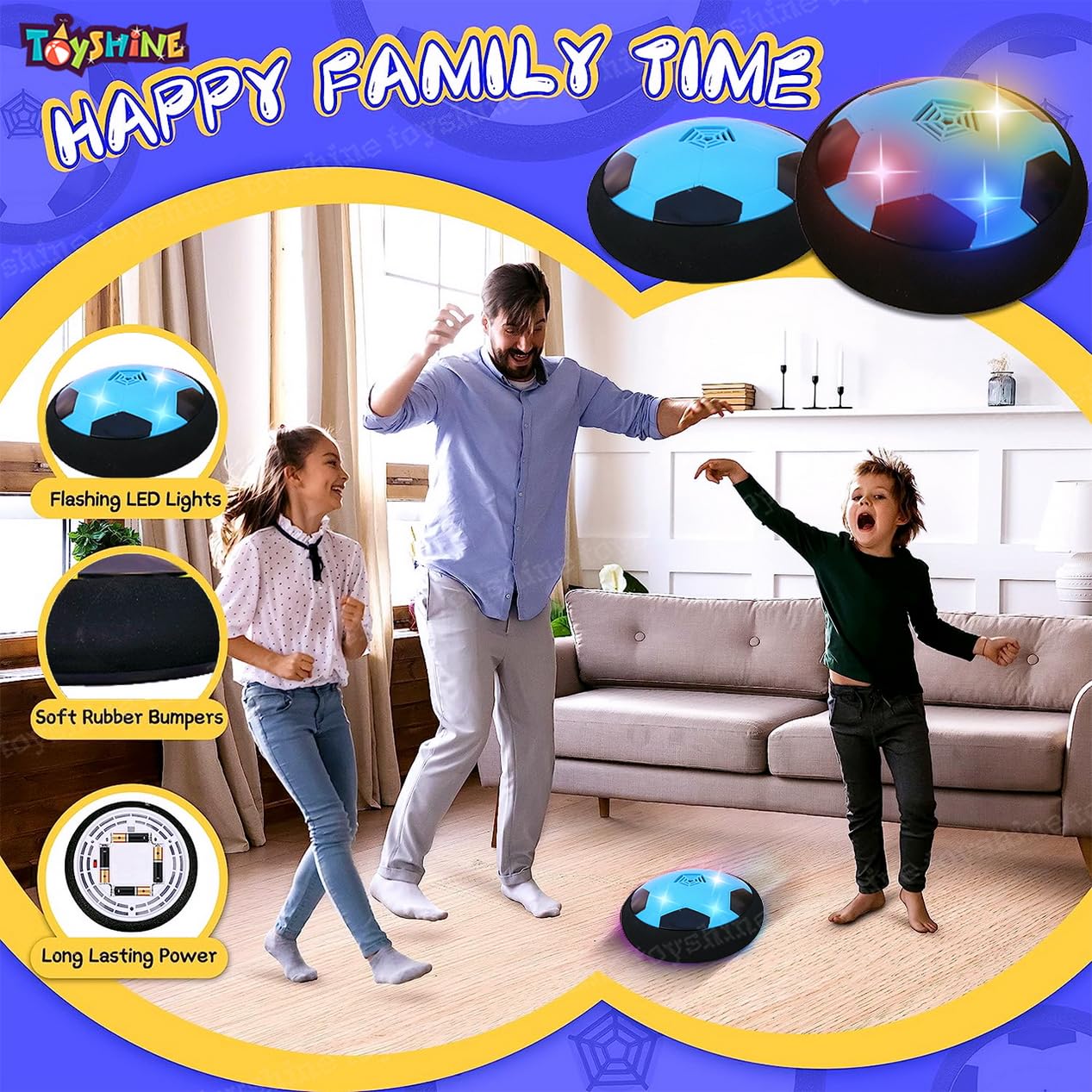 Toyshine Air Power Soccer Rainbow Hover Disc Toy with Foam Bumpers and Light-Up LED Lights, Kids Sports Ball Game for Indoor & Outdoor Play, Gift for Kids - Blue 2