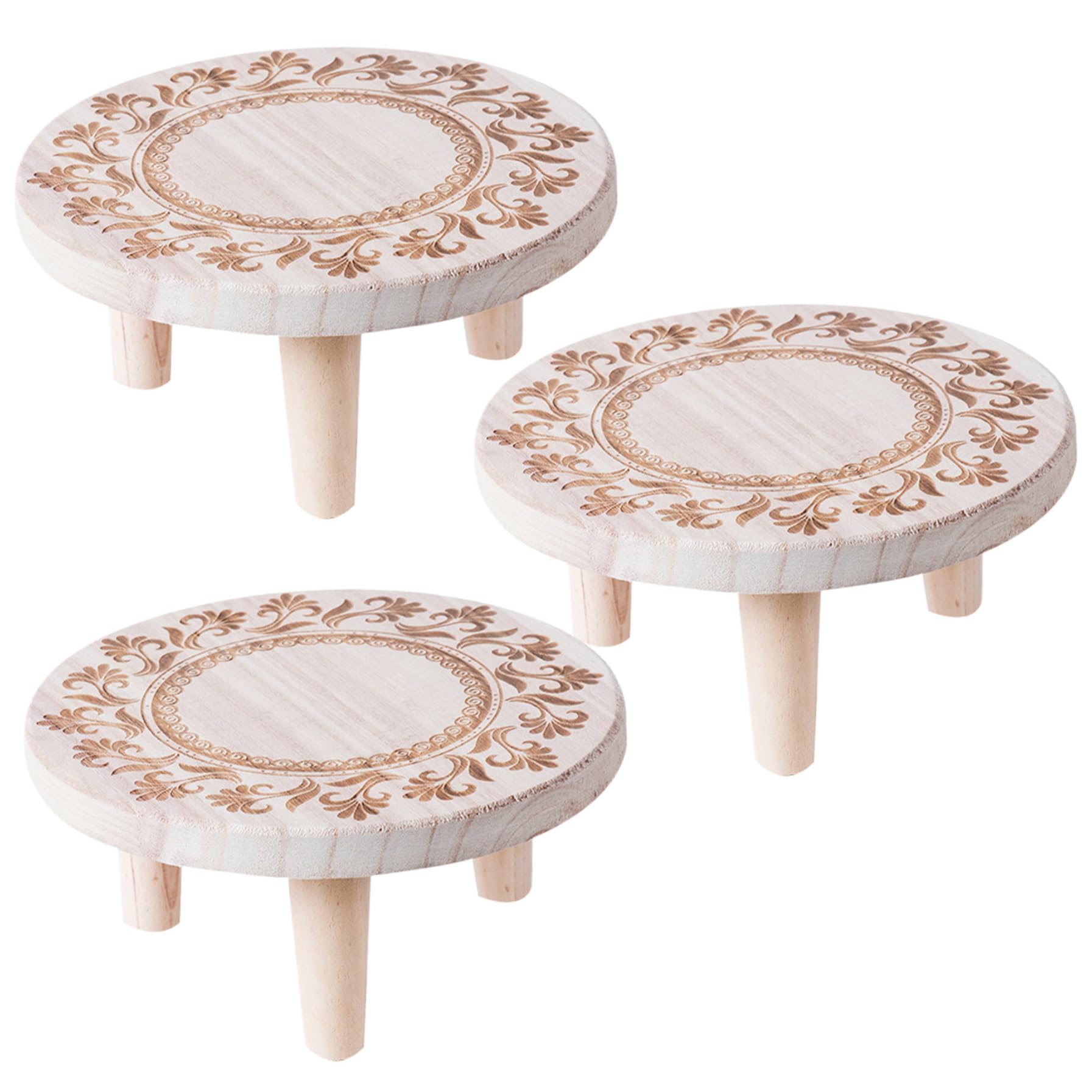 Pflanzenhocker, 8,7x3,9 Runde Pflanzensteiger, Blumenmuster Holzpflanzständer, dekorativer kleiner Holzhocker für Office Home Terrasse Garten m