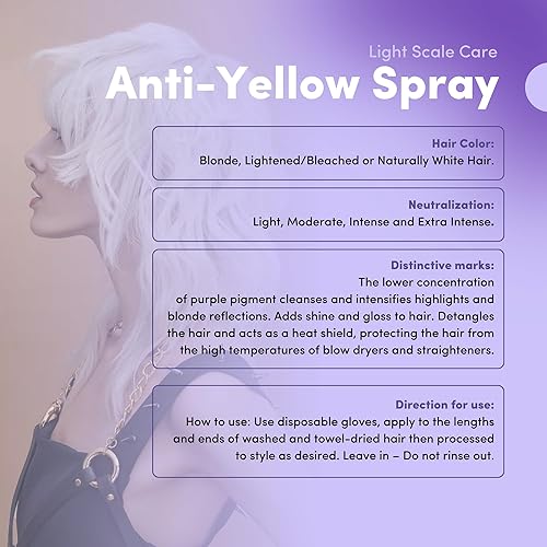 Miniatura 8 de Light Scale Care - Spray anti-amarillo, tóner morado para cabello rubio y reflejos, tóner nutritivo e hidratante para el cabello, neutraliza los