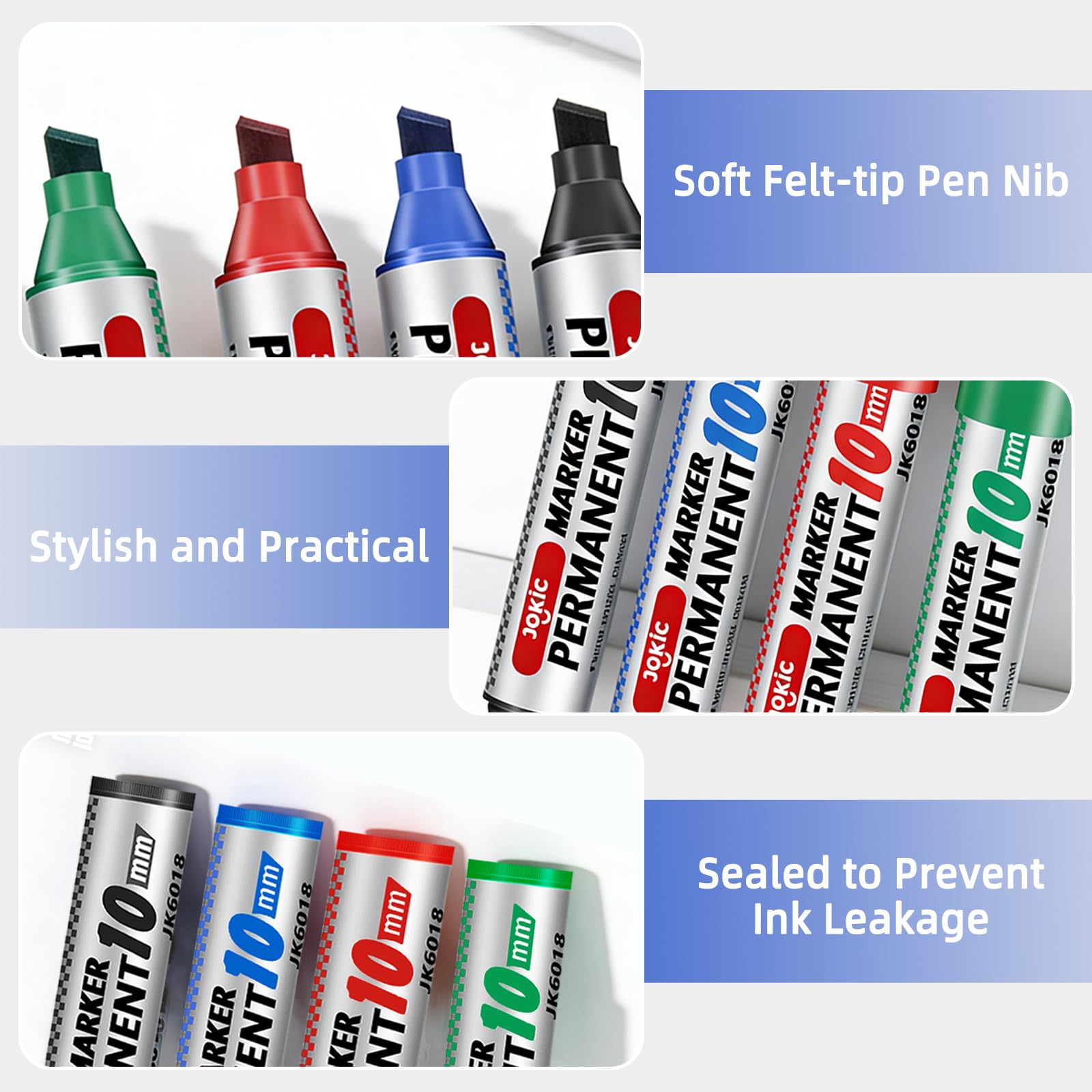 Pennarello permanente, impermeabile, nero, rosso, blu, verde, 9 penne impermeabili, punta a cuneo, 3 mm - 11 mm, matita permanente, ad asciugatura rapida, per acrilico, vetro, legno, metallo