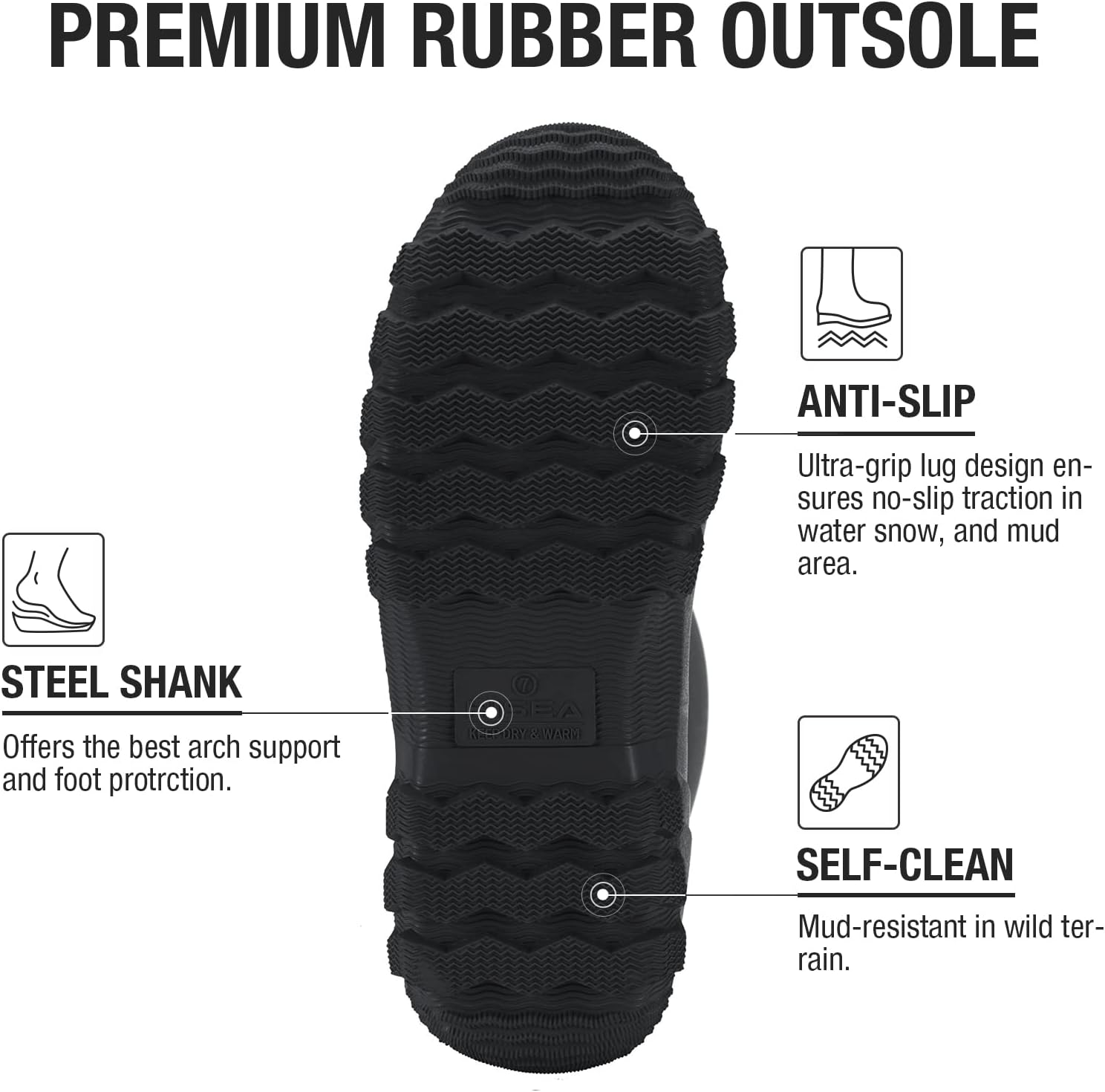 HISEA Women's Mid Calf Rain Boots Waterproof Rubber Boot for Garden Mud Working - Image 5