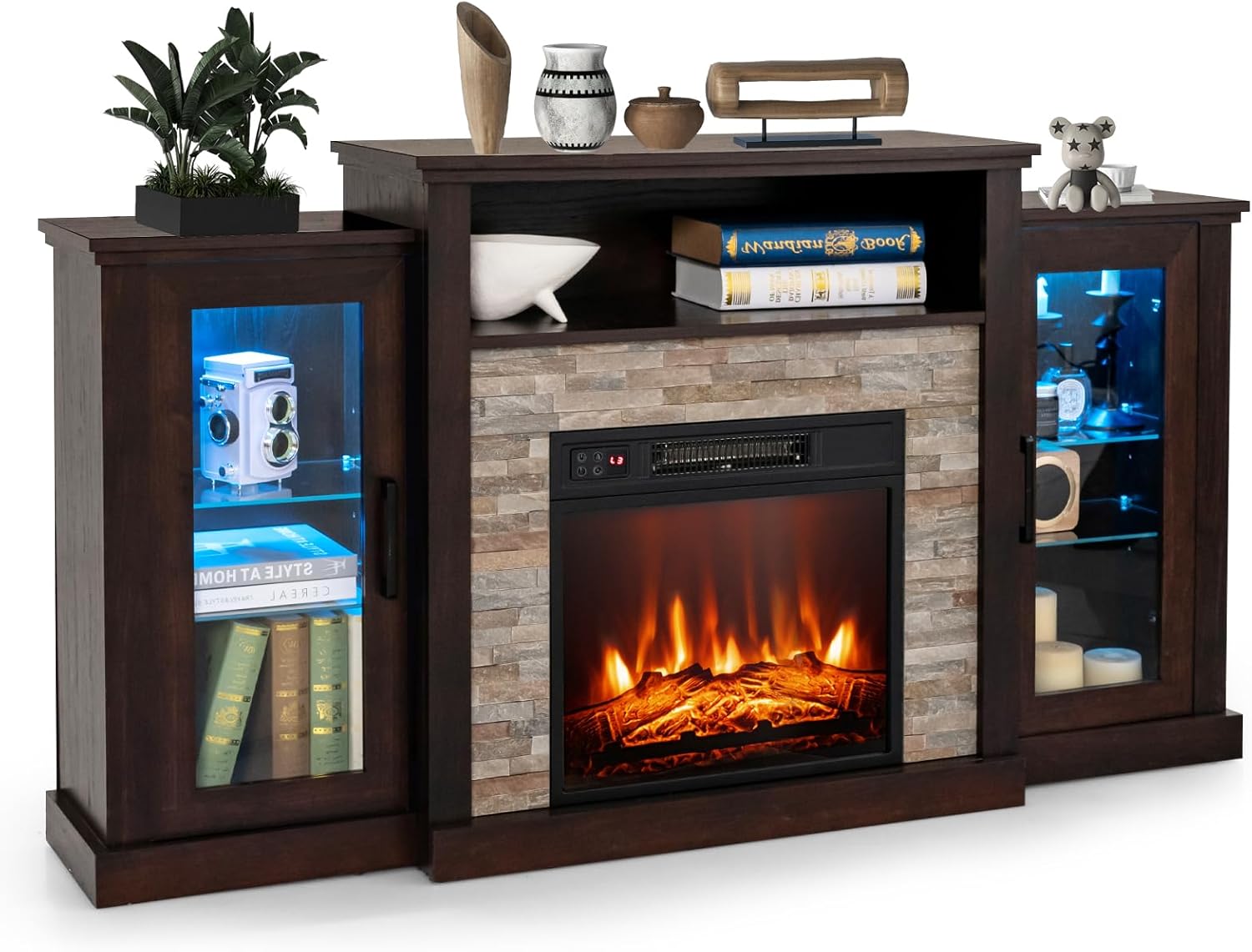 DORTALA Electric Fireplace TV Stand for TVs Up to 65 Inches, Electric Fireplace Mantel with 16
