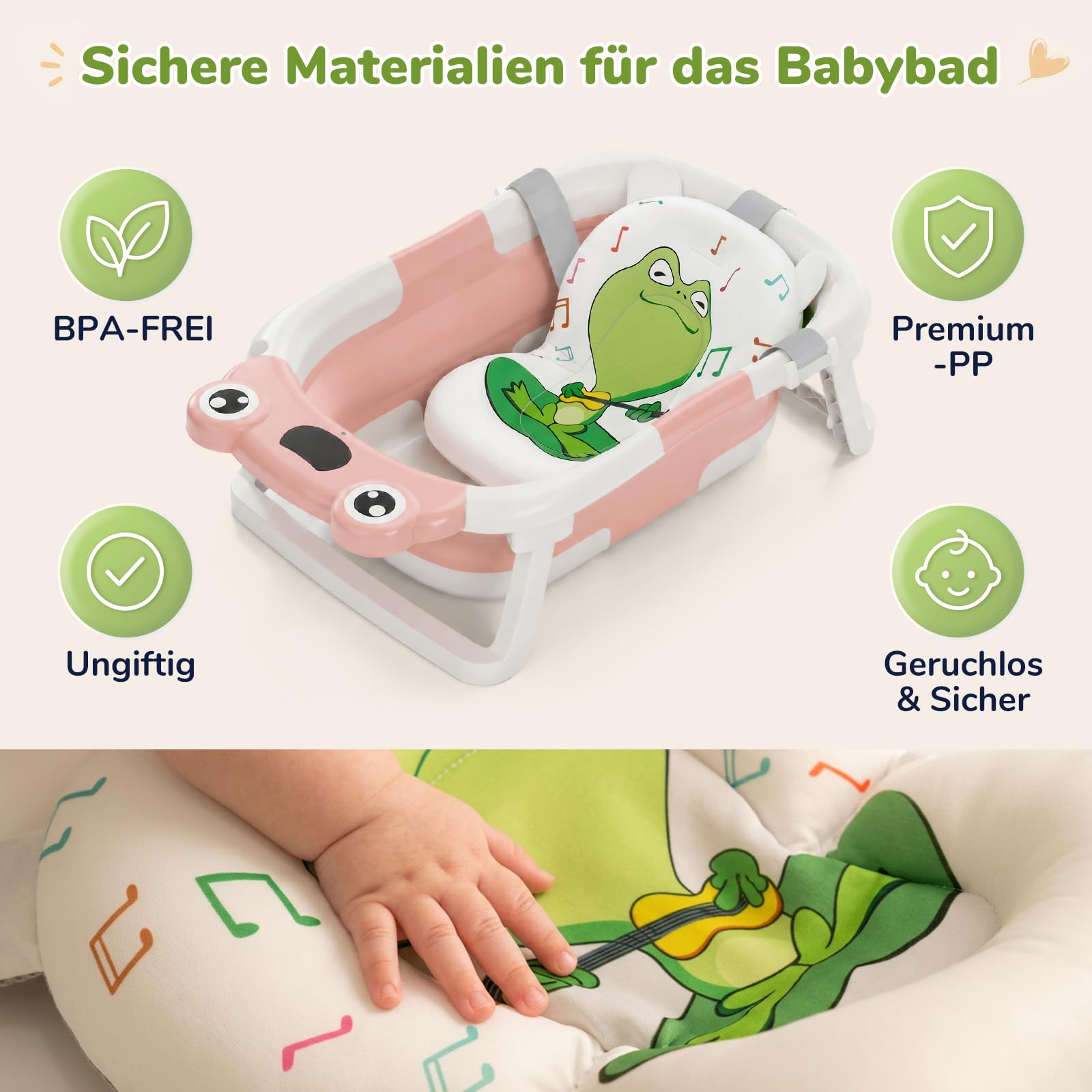 DEANIC Faltbare Baby Badewanne, Babybadewanne Neugeborene von 0-24 Monaten Geeignet, Portable Baby Bathtub Nimmt Keinen Platz Weg, Baby Wanne (Rosa)
