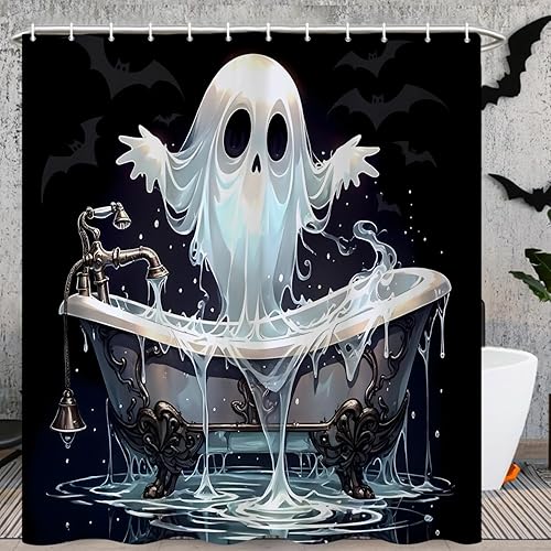 Miniatura 2 de Cortina de ducha de Halloween, espeluznante fantasma gótico de terror que toma una bañera, cortina de baño, divertida cortina de tela impermeable