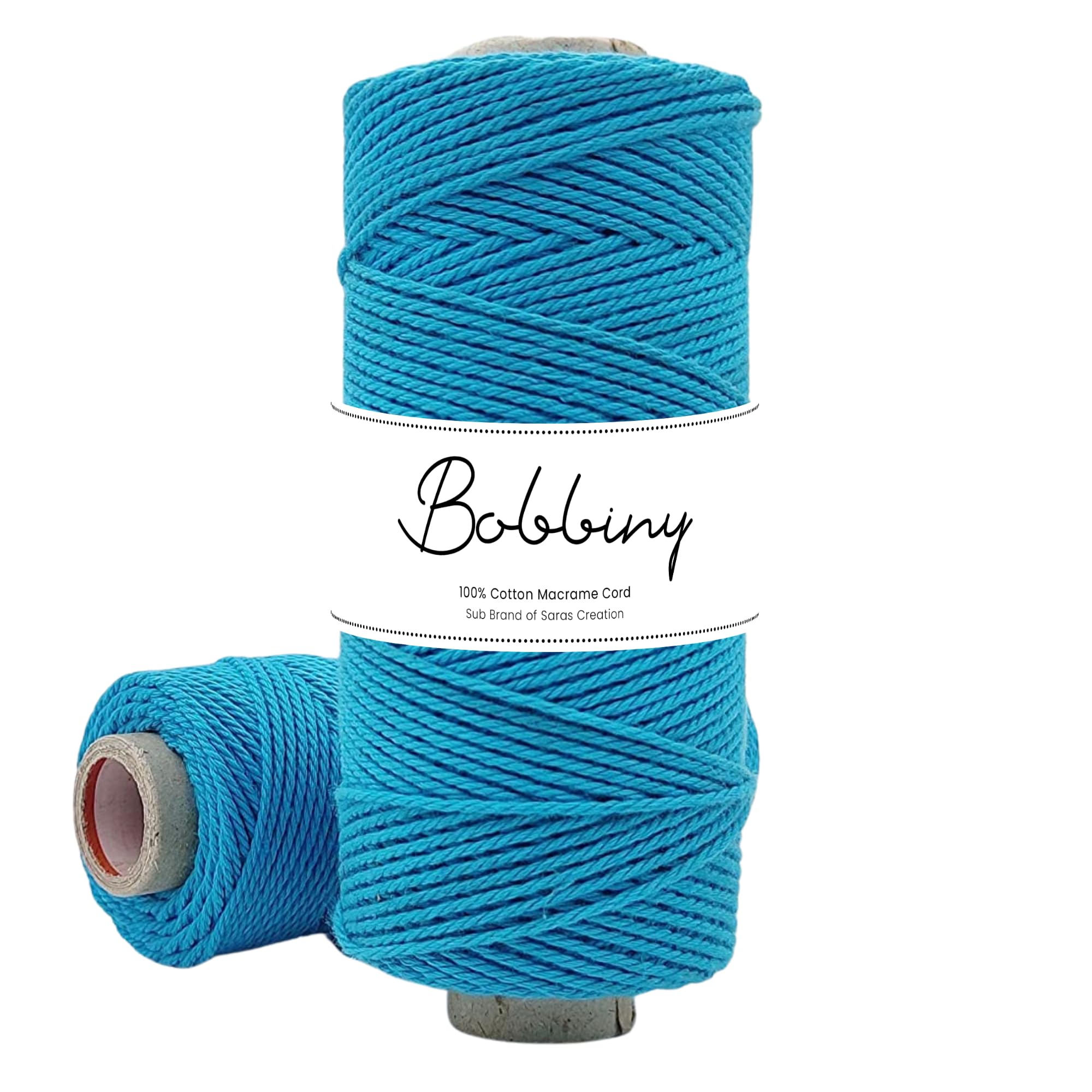 Bobbiny | 3 Ply Twisted Macrame Cotton Cord Dori (Roll Packaging) Thread for Macrame DIY and Other Projects | Firozi | 2mm,50 Meter