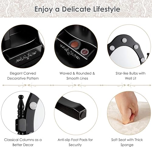 Miniatura 5 de CHARMAID Mesa de tocador de maquillaje con 10 luces LED, 4 cajones, estante de almacenamiento, pomo de rosa, mesa de maquillaje para dormitorio