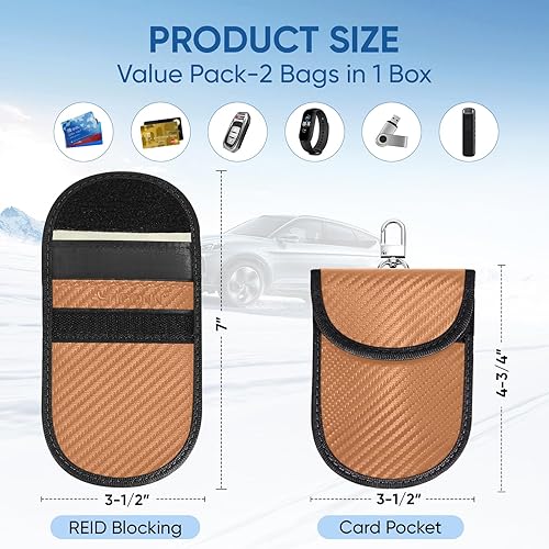 Vista 174 de TICONN Faraday - 2 bolsas para llavero, protector de jaula Faraday de 3.5 x 5.0 pulgadas, bloqueo de señal RFID para automóvil, bolsa antirrobo Negro