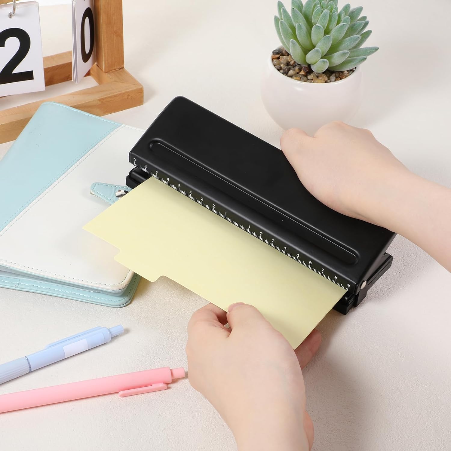 All Metal Adjustable 6-Hole Paper Puncher Accommodates A4, A5, A6, A7, A8, B5, M5 Refills 6 Ring Punch with Positioning Mark 6 Sheet Capacities Puncher for Agenda Planner Leaf Scrapbooking