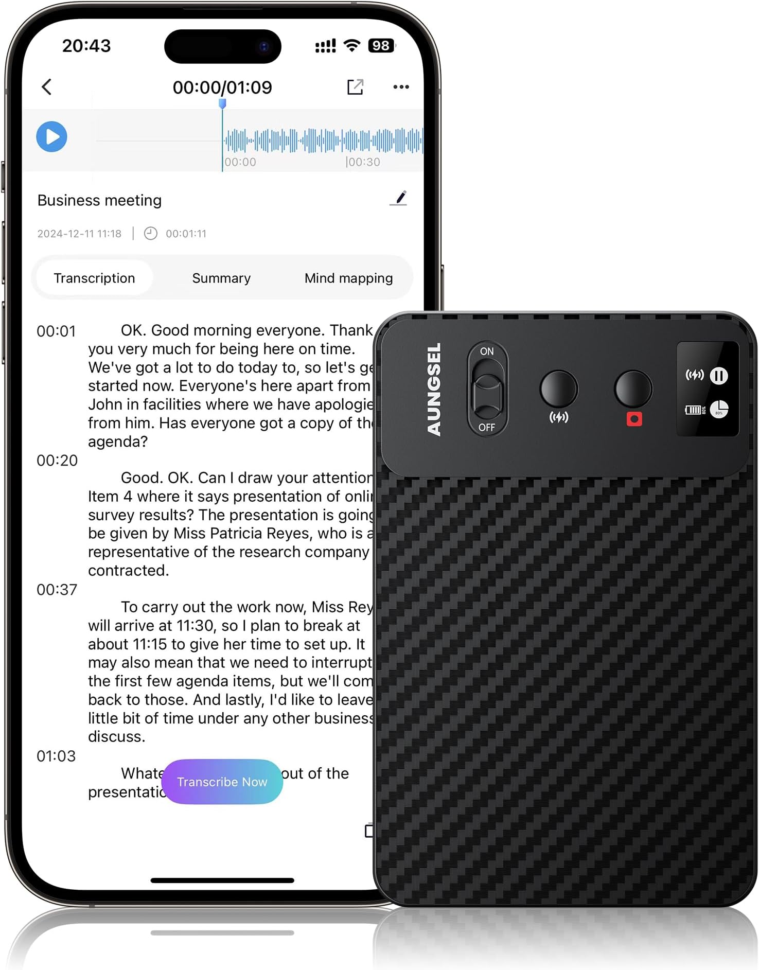 Enregistreur Vocal AI Tonfarb 64 Go - Avec Transcription Et Cartographie Mentale, Occasion