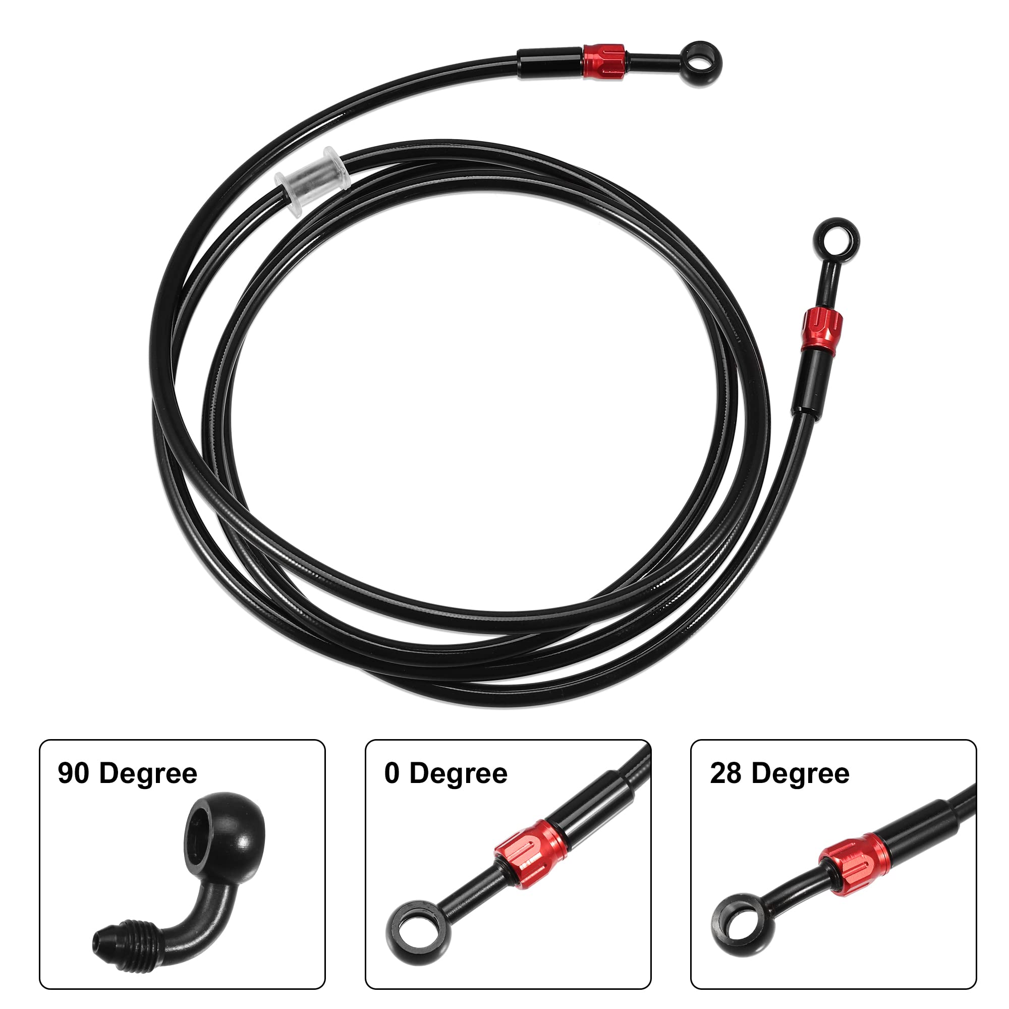 Kit Tubo Freno Moto AN3 - 240 Cm, Raccordi 28° E 90°, Nero, In Silicone E Alluminio - Foto 3