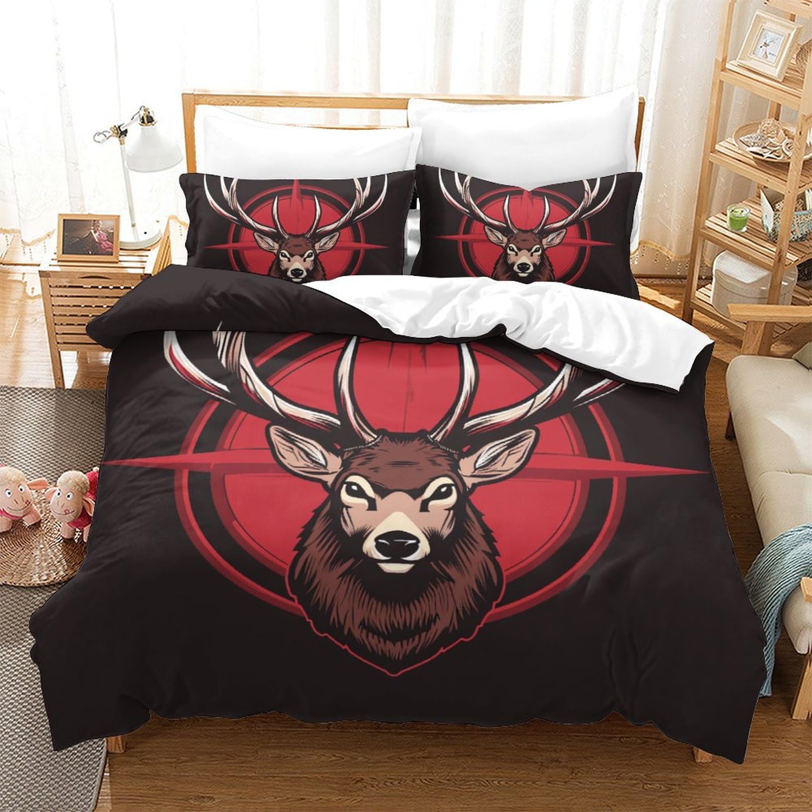 Housse de couette 220x240 cerf imprimé 3D parure de lit microfibre lit double
