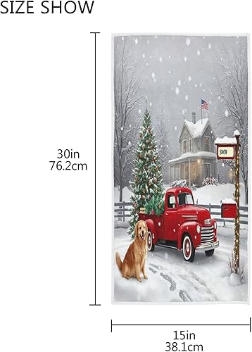 Miniatura 3 de Toalla de baño de mano con árbol de Navidad, camión rojo Golden Retriever, toalla de baño de invierno, copo de nieve, muñeco de nieve, cocina, baño,