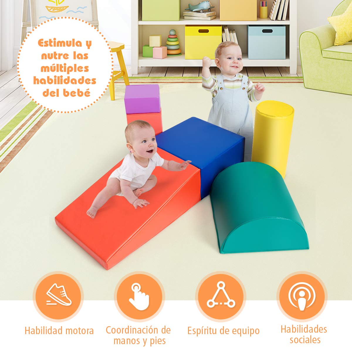 COSTWAY Juego de 6 Piezas, Bloques de Espuma Figuras de Construcción, Juguete Educativo para Niños Escalar y Caminar (Estilo 3)