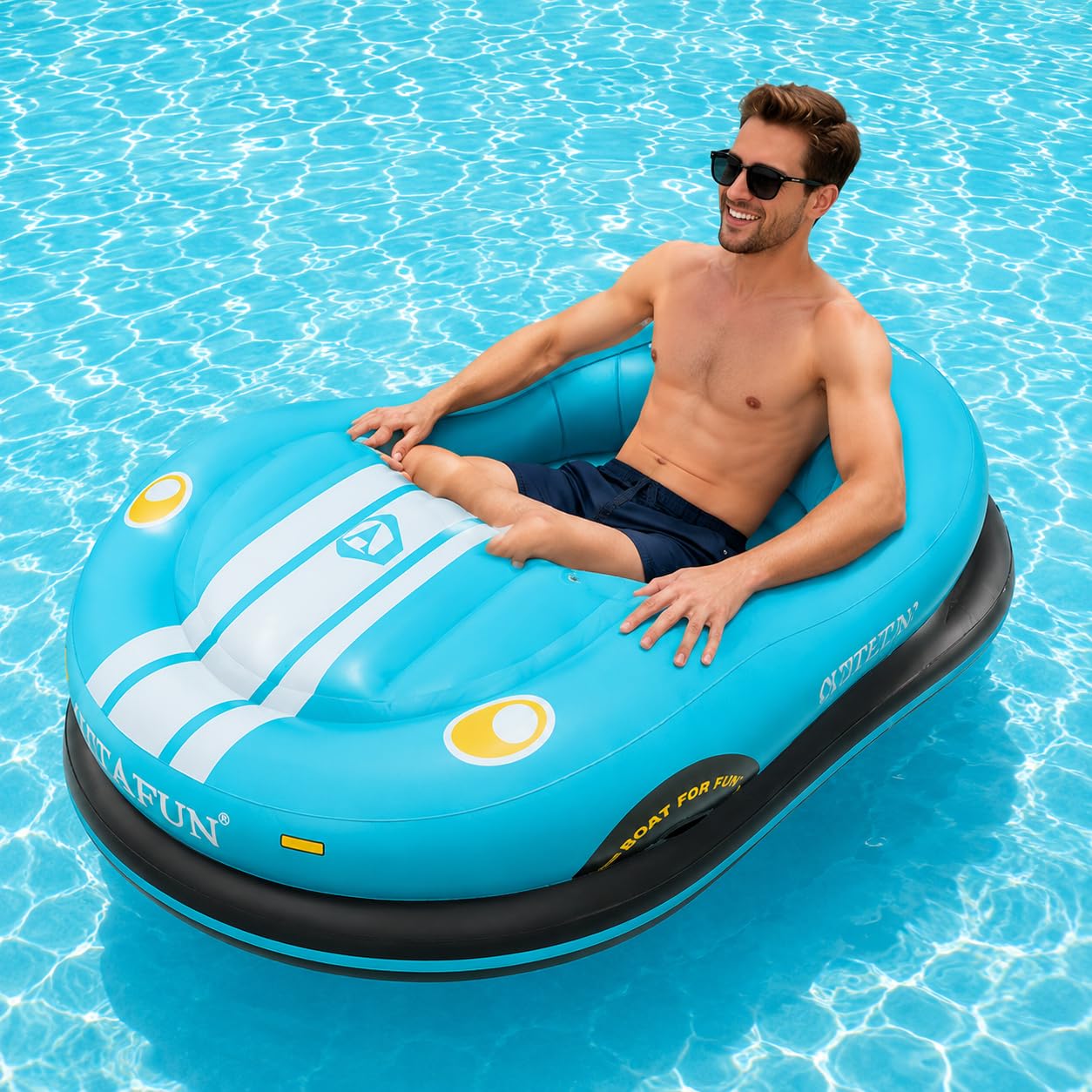 Small Electric Boat One Person, Motorized Float for Pool & Lake Blue