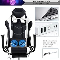 Vista 6 de Silla para juegos, silla giratoria de altura ajustable con reposacabezas y soporte lumbar de masaje, silla ergonómica de policarbonato
