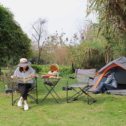 Miniatura 2 de Silla de director plegable portátil resistente, color gris, perfecta para uso al aire libre con campamento y eventos deportivos, la cesta lateral