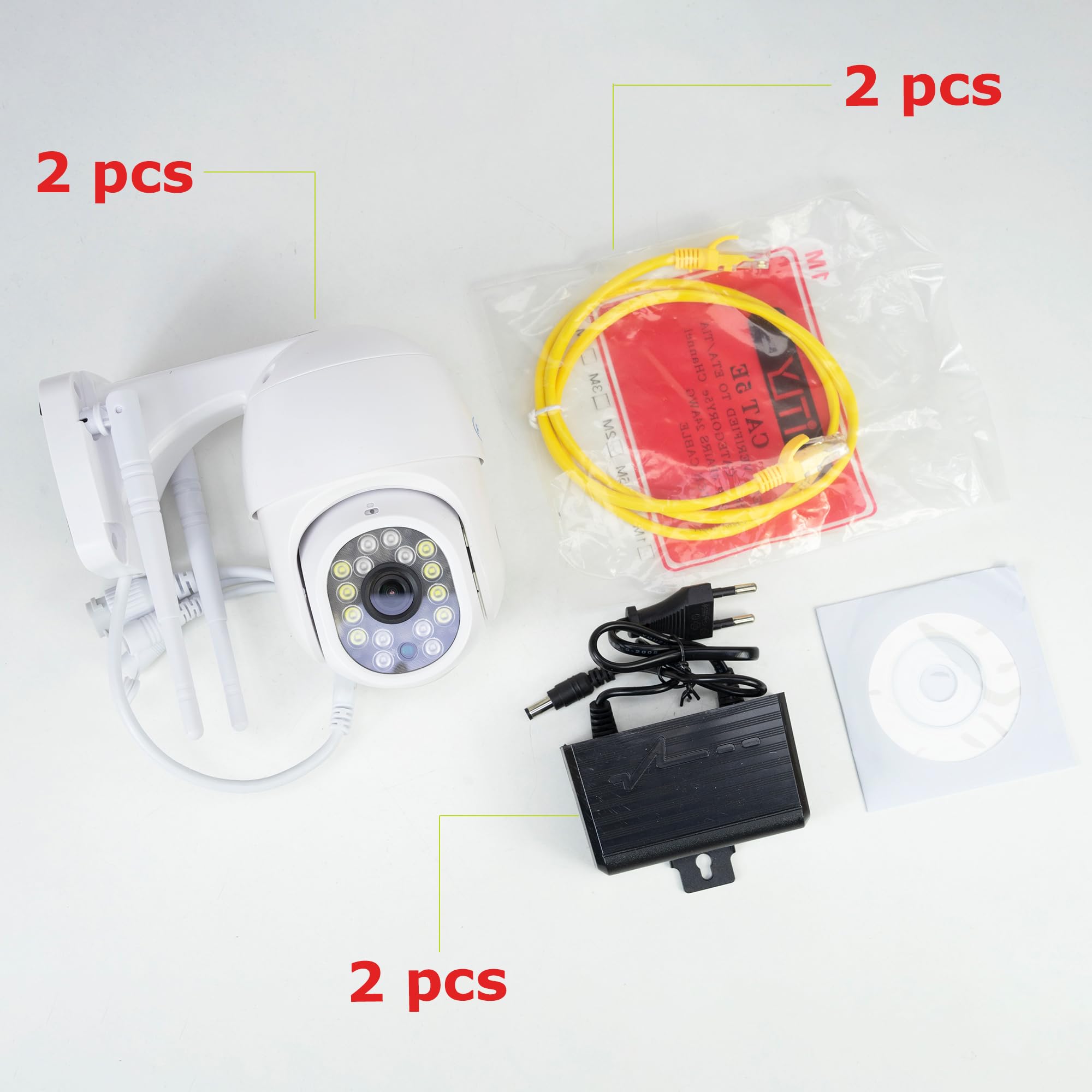 PNI Zestaw 2 bezprzewodowych kamer do monitoringu wideo IP440 WiFi PTZ, 4 MP, zoom cyfrowy, gniazdo micro SD, samodzielna, alarm wykrywania ruchu, śledzenie ruchu