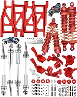hopsupRC Upgrades for 1/10 Rustler Slash Stampede Hoss 4x4 VXL,Drive Shaft CVD with Hex&Aluminum Big Bore RC Shock&Suspension Arm&Caster Block,Steering Blocks,Rear Stub Axle Carriers,Silver With Red
